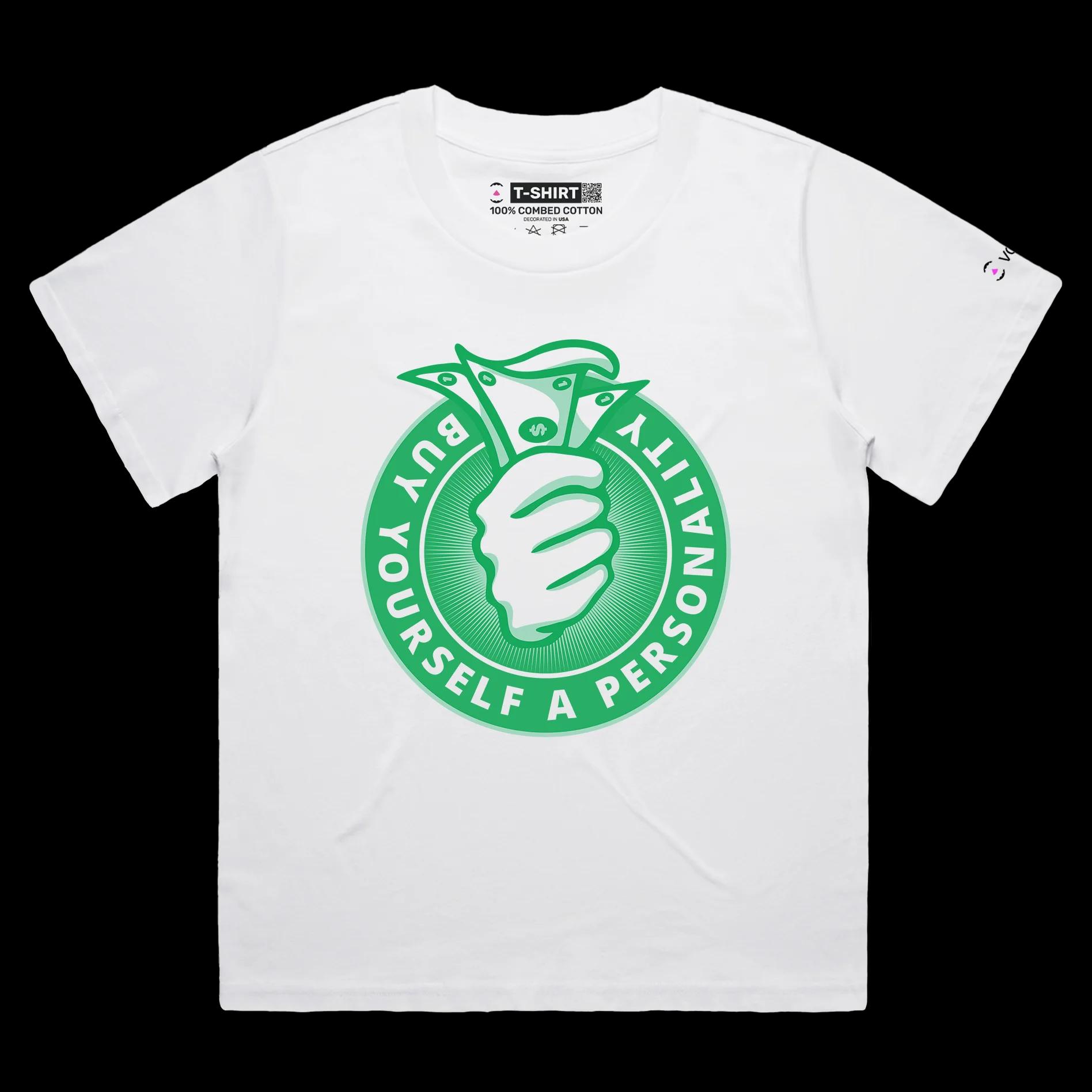 VOICEART White Female Loose Buy Yourself a Personality Offensive T-Shirt Premium A Hand Giving Out Dollar Bills Funny Tee