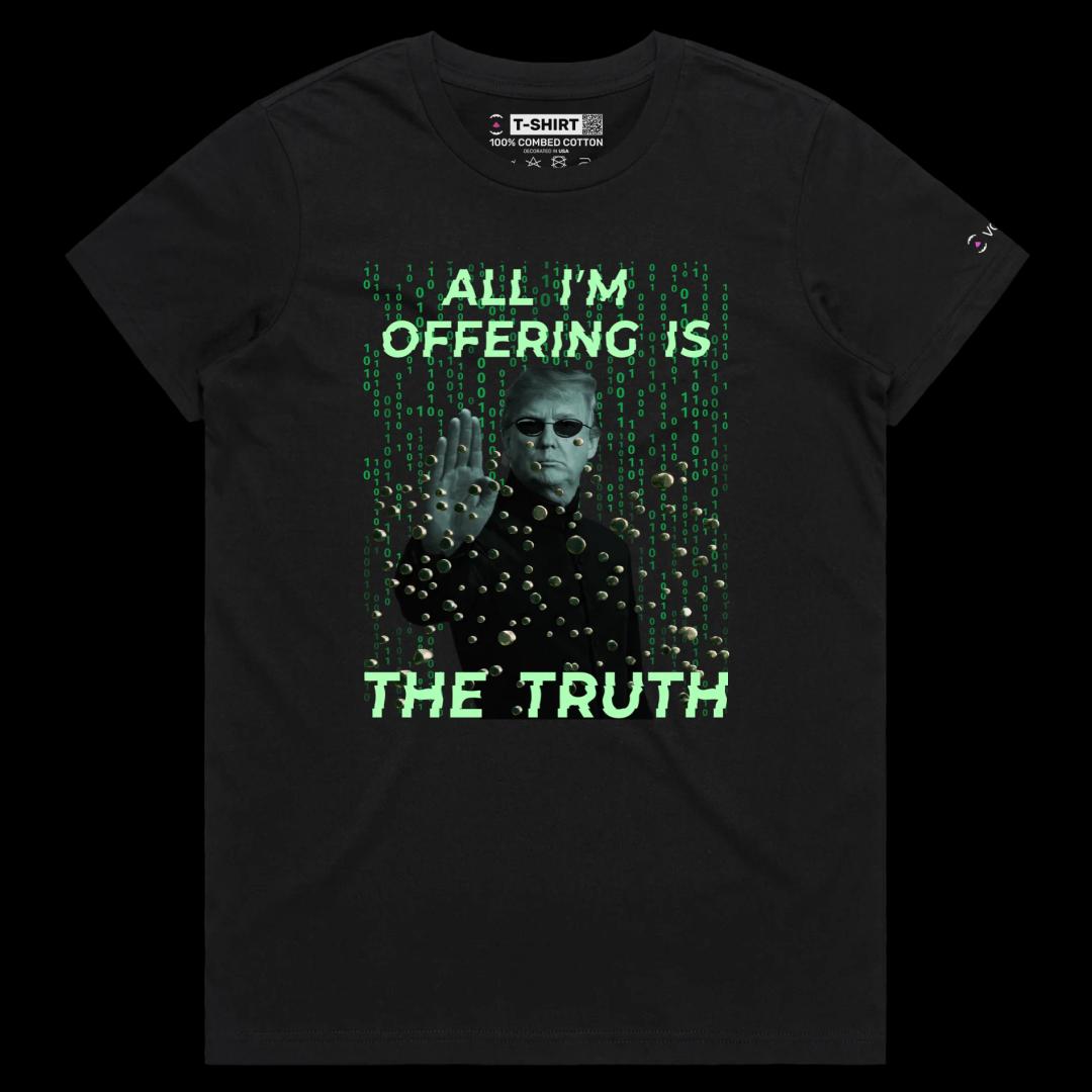 VOICEART Black Female Regular President Trump Bulletproof Matrix Movie Shirt Politics MAGA Patriotism 2024 Premium Tee