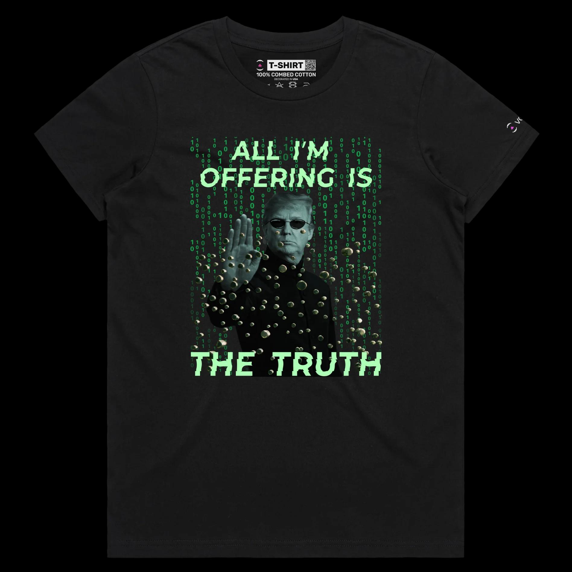 VOICEART Black Female Regular President Trump Bulletproof Matrix Movie Shirt Politics MAGA Patriotism 2024 Premium Tee