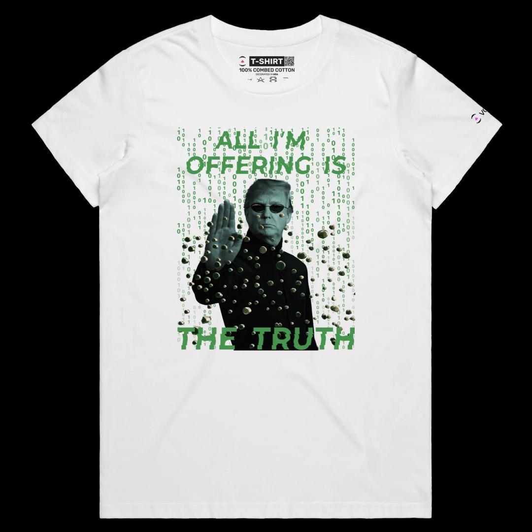 VOICEART White Female Regular President Trump Bulletproof Matrix Movie Shirt Politics MAGA Patriotism 2024 Premium Tee