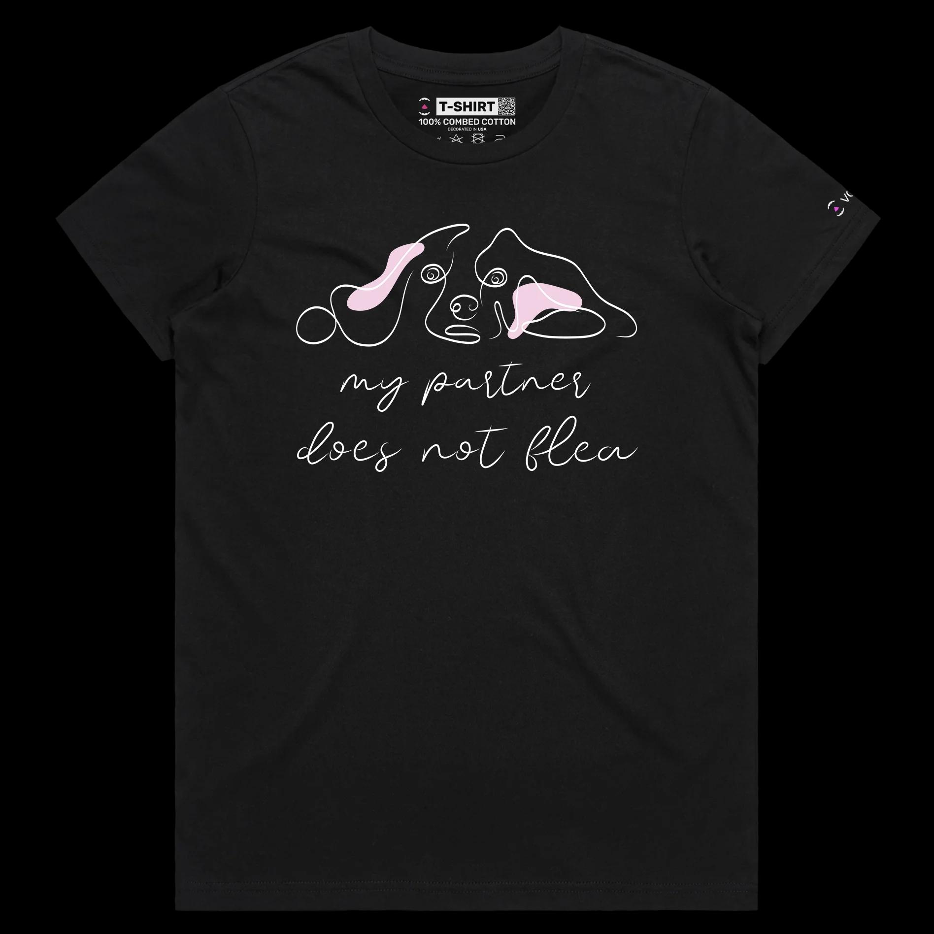 VOICEART Black Female Regular Dogs and Fleas Funny Animals T-Shirt Graphic Design Canine Joke Wordplay Tee for Pet Owners