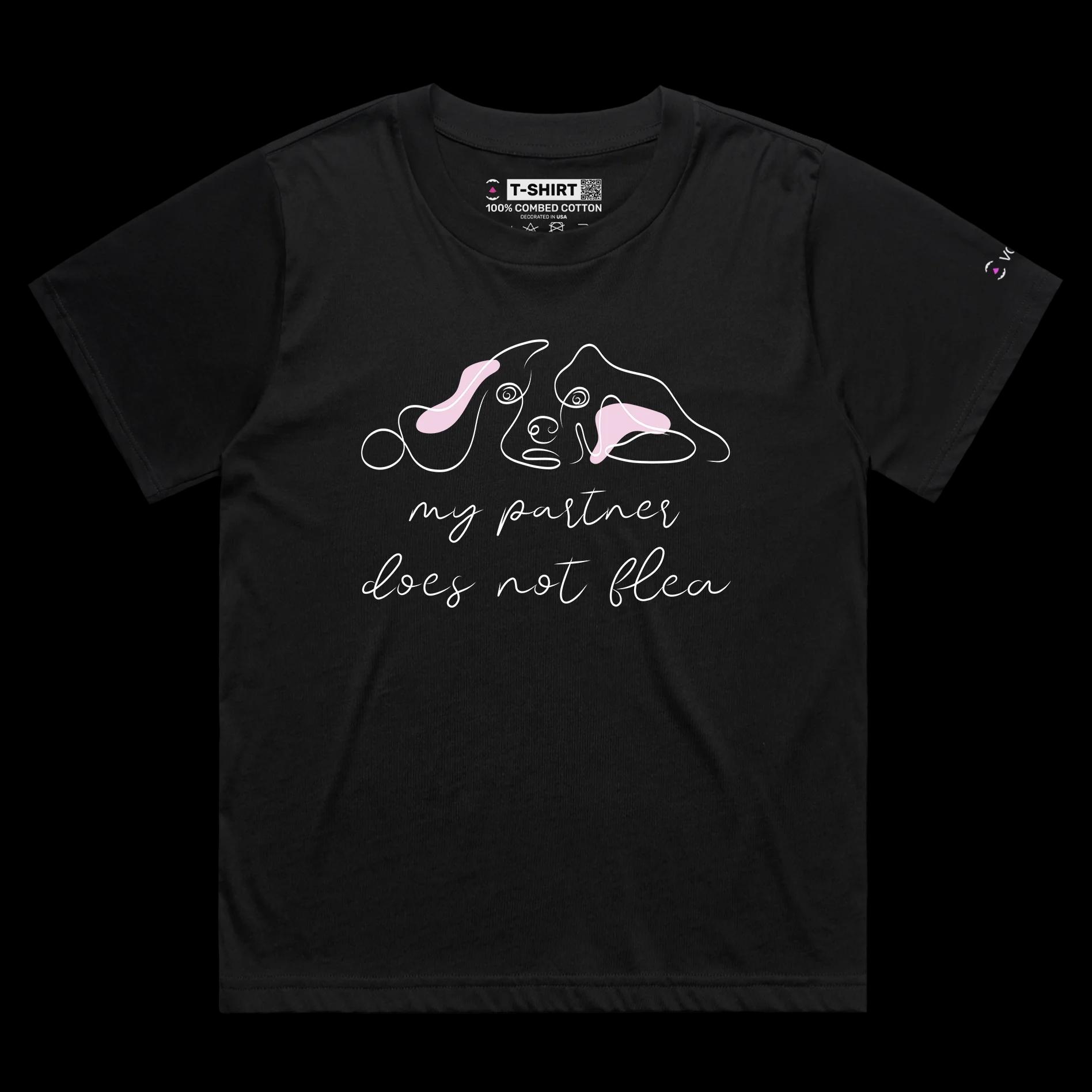 VOICEART Black Female Loose Dogs and Fleas Funny Animals T-Shirt Graphic Design Canine Joke Wordplay Tee for Pet Owners