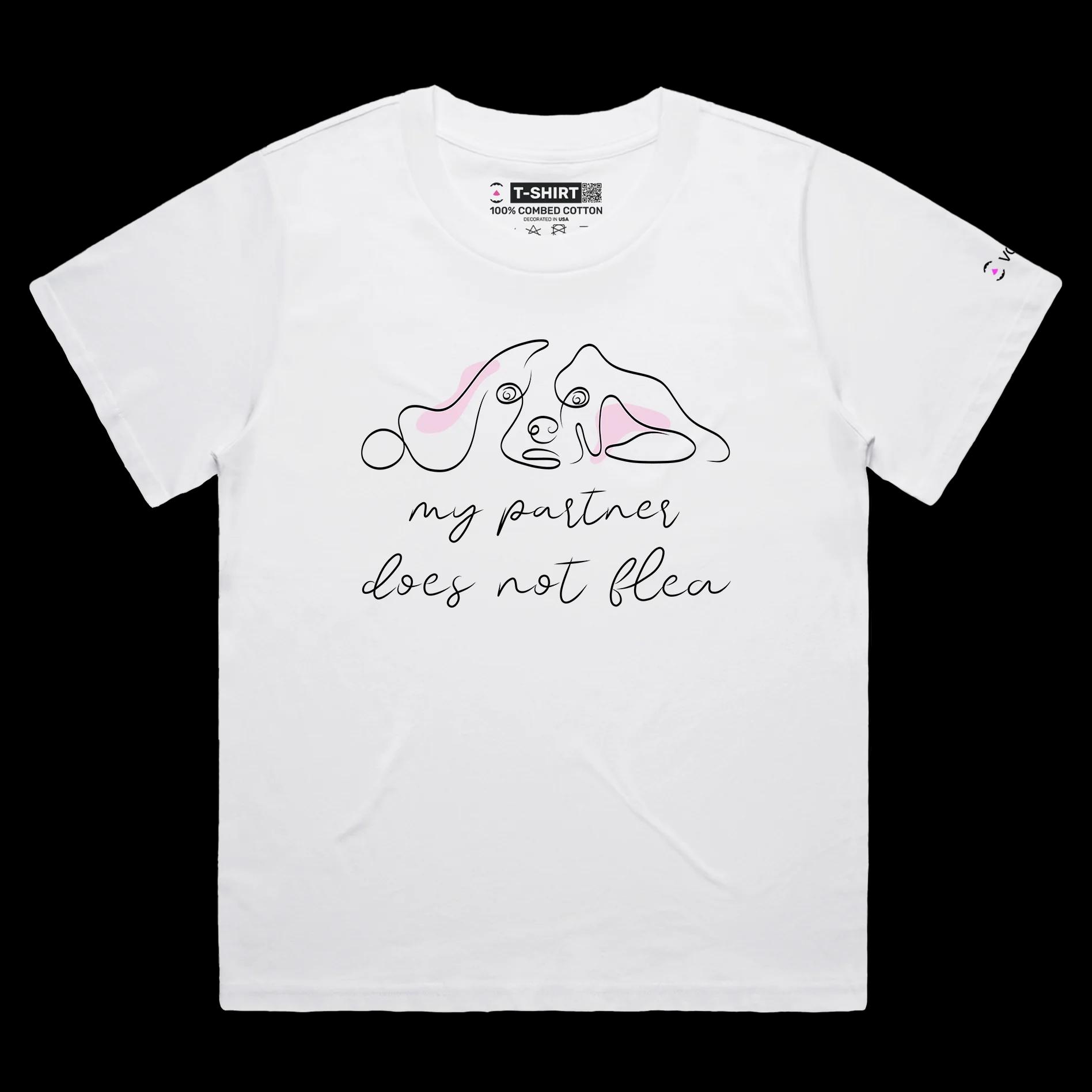 VOICEART White Female Loose Dogs and Fleas Funny Animals T-Shirt Graphic Design Canine Joke Wordplay Tee for Pet Owners