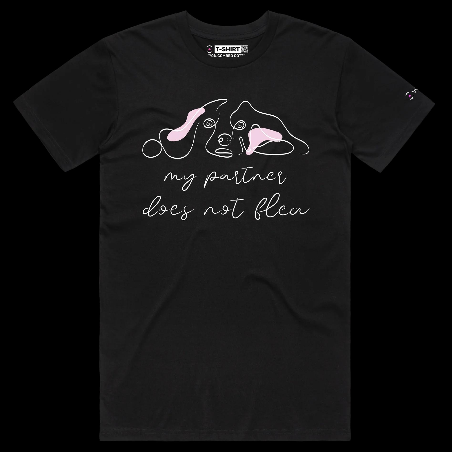 VOICEART Black Male Regular Dogs and Fleas Funny Animals T-Shirt Graphic Design Canine Joke Wordplay Tee for Pet Owners