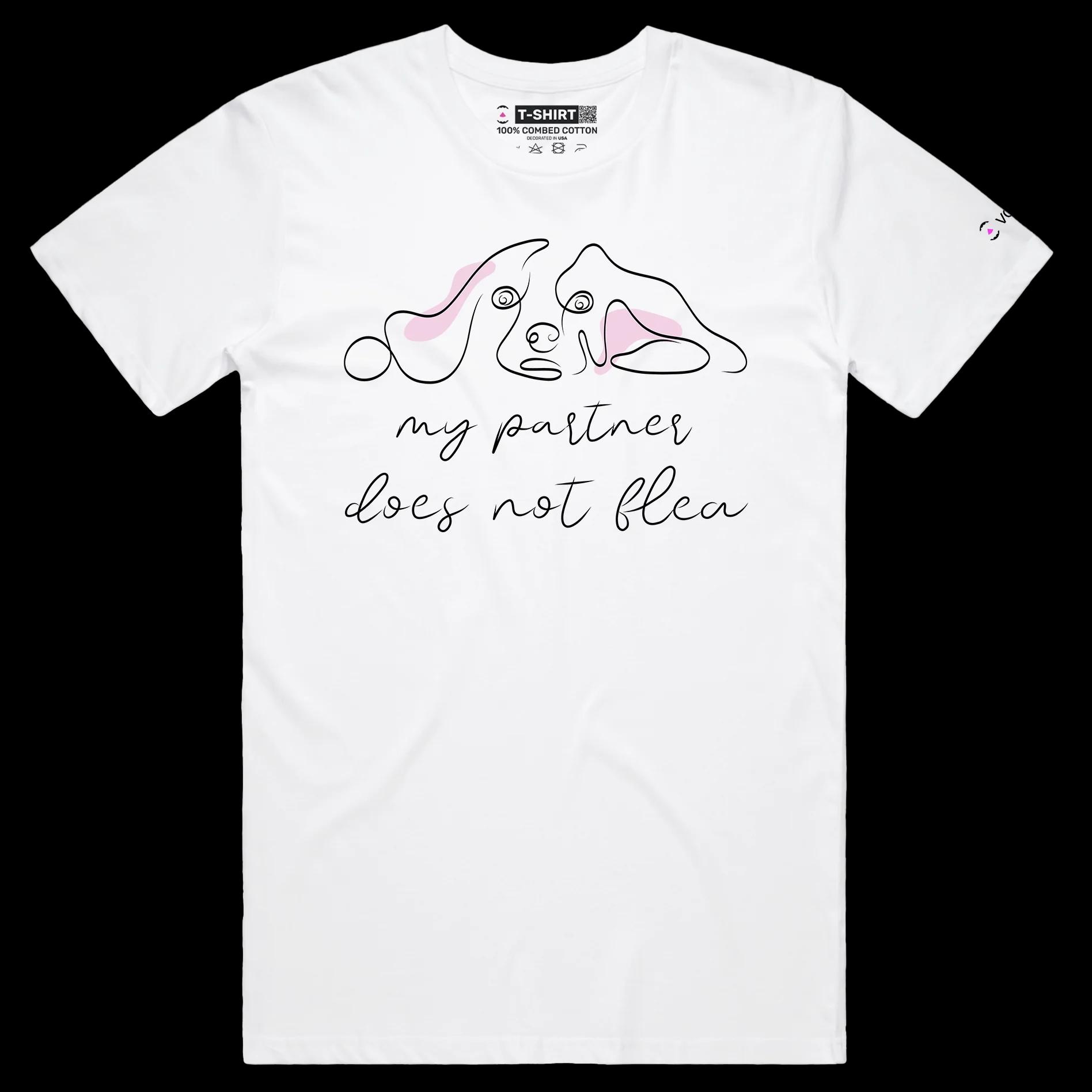 VOICEART White Male Regular Dogs and Fleas Funny Animals T-Shirt Graphic Design Canine Joke Wordplay Tee for Pet Owners