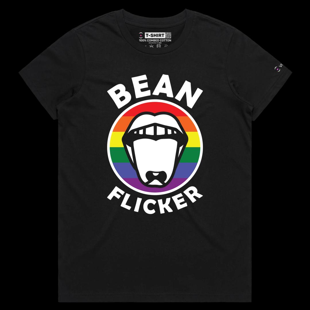 VOICEART Black Female Regular Bean Flicker Funny T-Shirt with Premium Quality Graphic Design LGBTQ Pride Tee with Play on