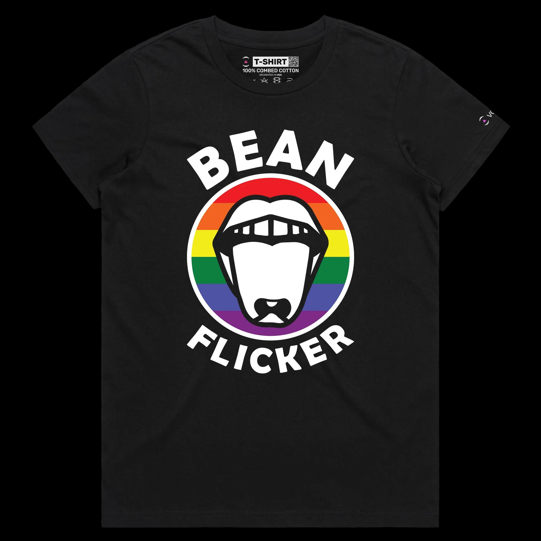 VOICEART Black Female Regular Bean Flicker Funny T-Shirt with Premium Quality Graphic Design LGBTQ Pride Tee with Play on