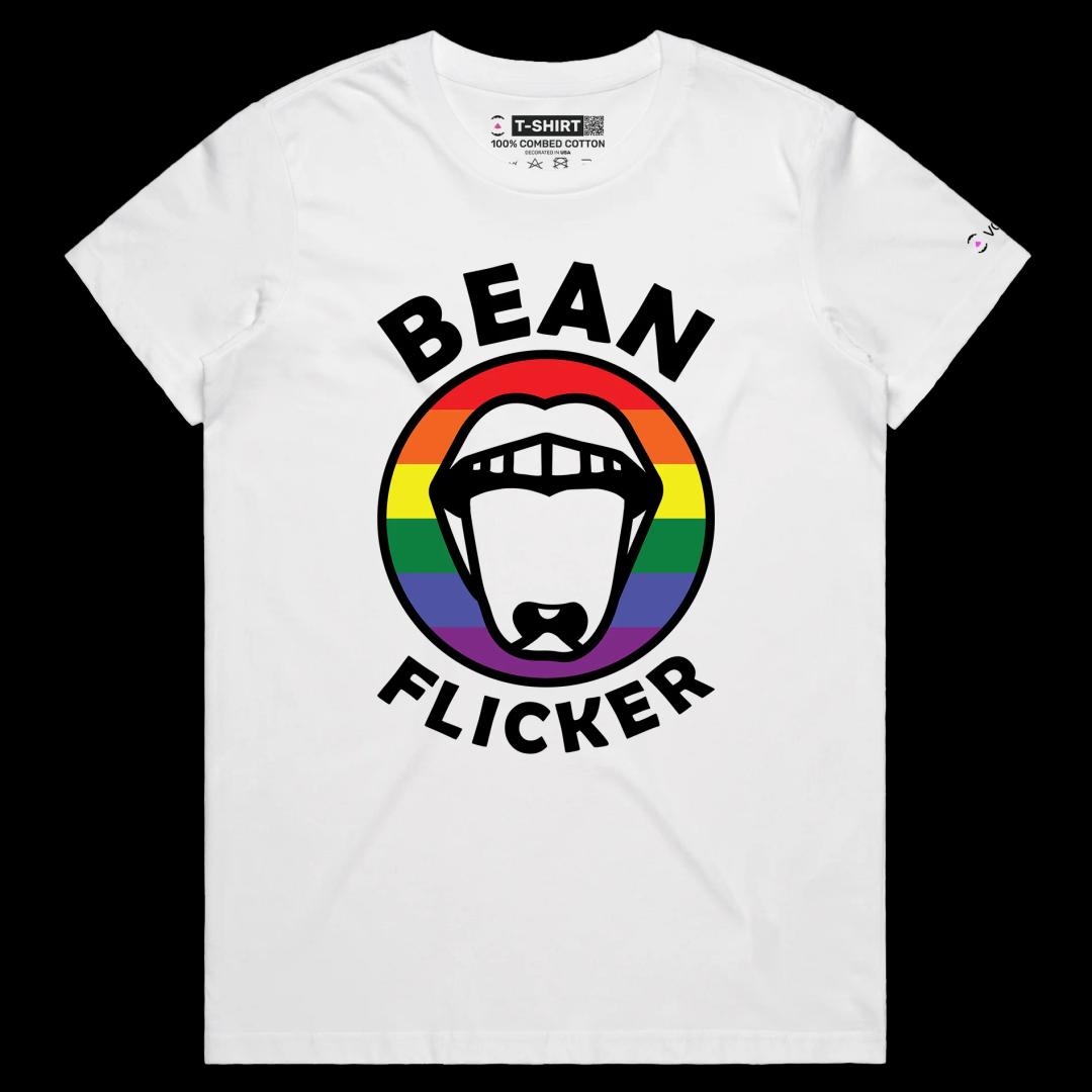 VOICEART White Female Regular Bean Flicker Funny T-Shirt with Premium Quality Graphic Design LGBTQ Pride Tee with Play on