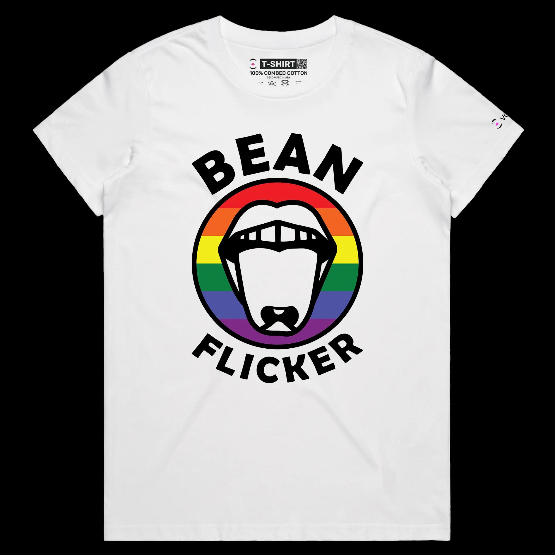 VOICEART White Female Regular Bean Flicker Funny T-Shirt with Premium Quality Graphic Design LGBTQ Pride Tee with Play on
