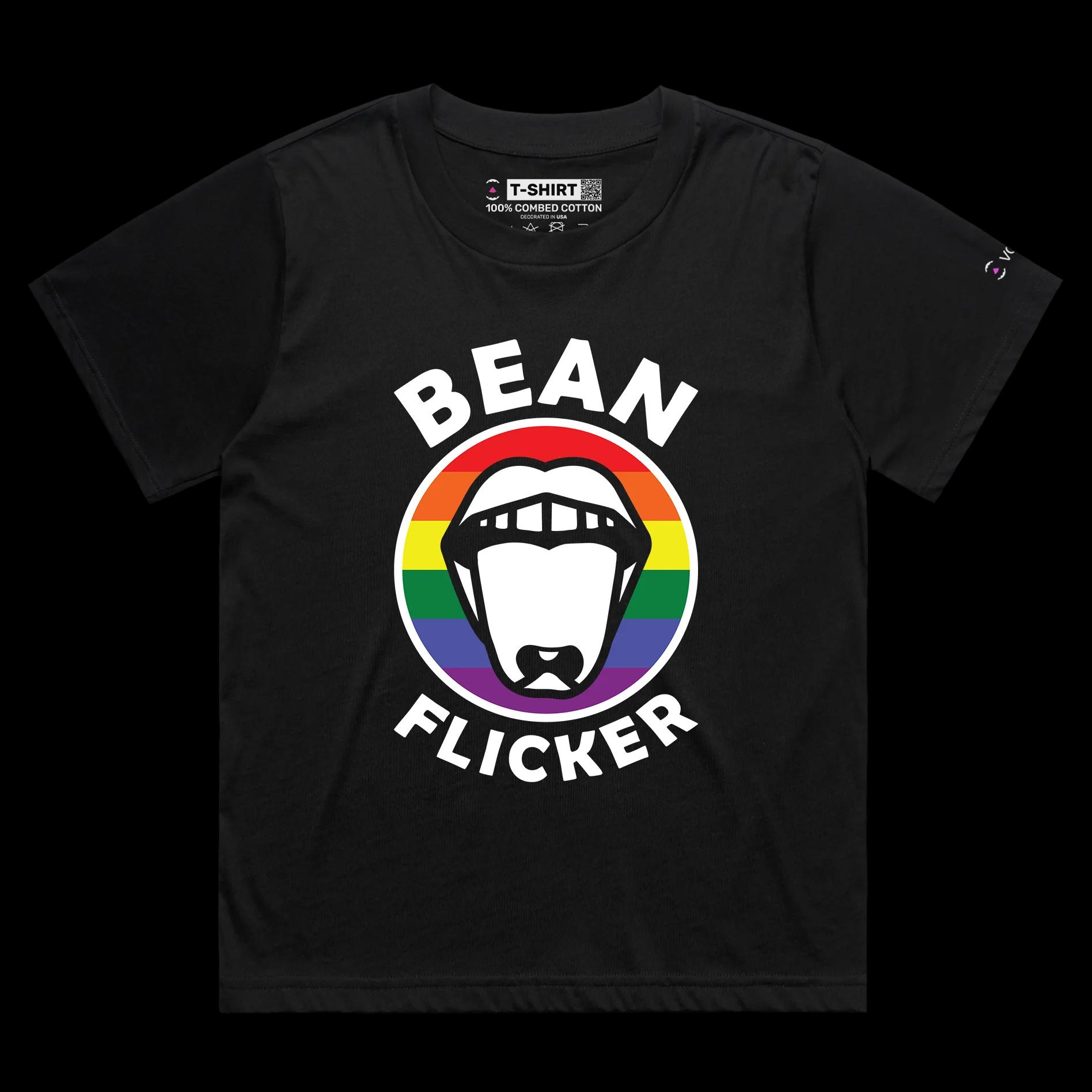 VOICEART Black Female Loose Bean Flicker Funny T-Shirt with Premium Quality Graphic Design LGBTQ Pride Tee with Play on