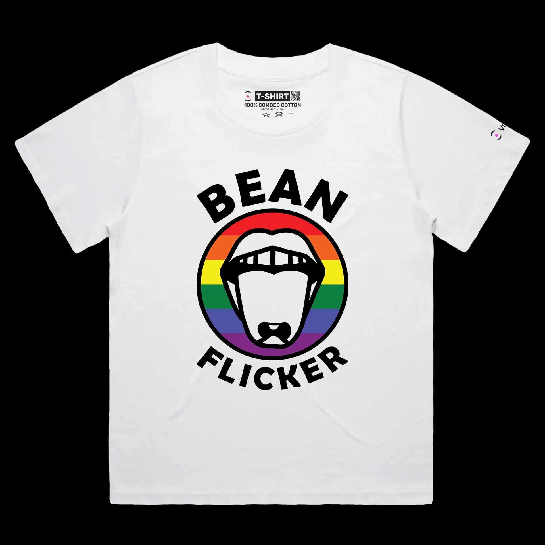 VOICEART White Female Loose Bean Flicker Funny T-Shirt with Premium Quality Graphic Design LGBTQ Pride Tee with Play on