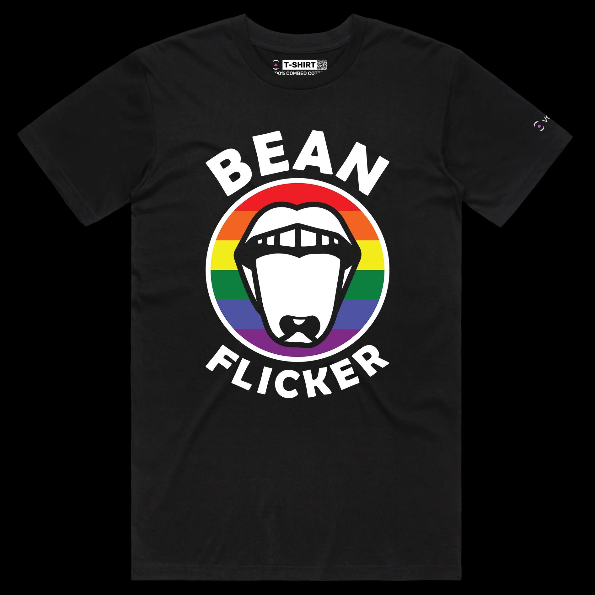 VOICEART Black Male Regular Bean Flicker Funny T-Shirt with Premium Quality Graphic Design LGBTQ Pride Tee with Play on