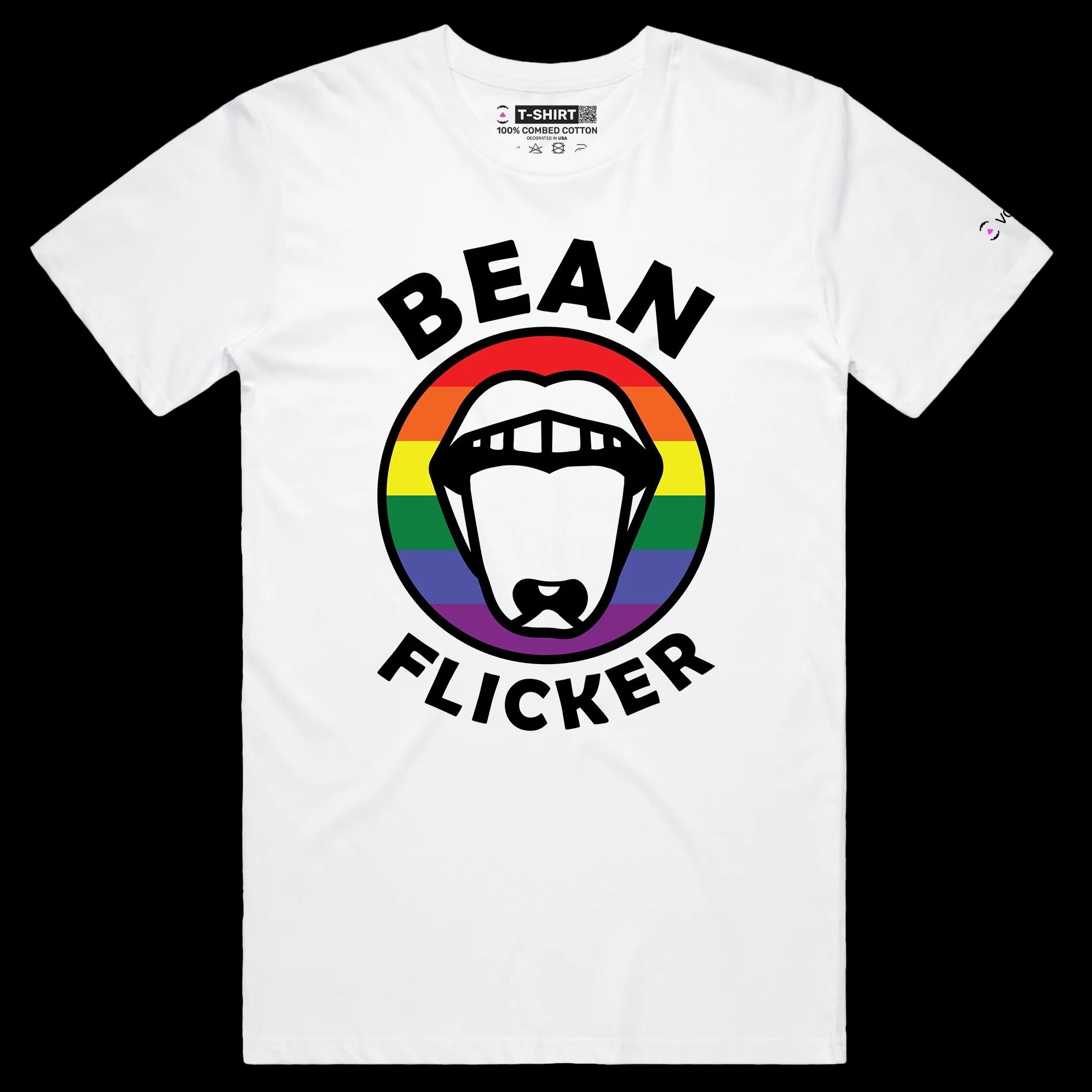 VOICEART White Male Regular Bean Flicker Funny T-Shirt with Premium Quality Graphic Design LGBTQ Pride Tee with Play on