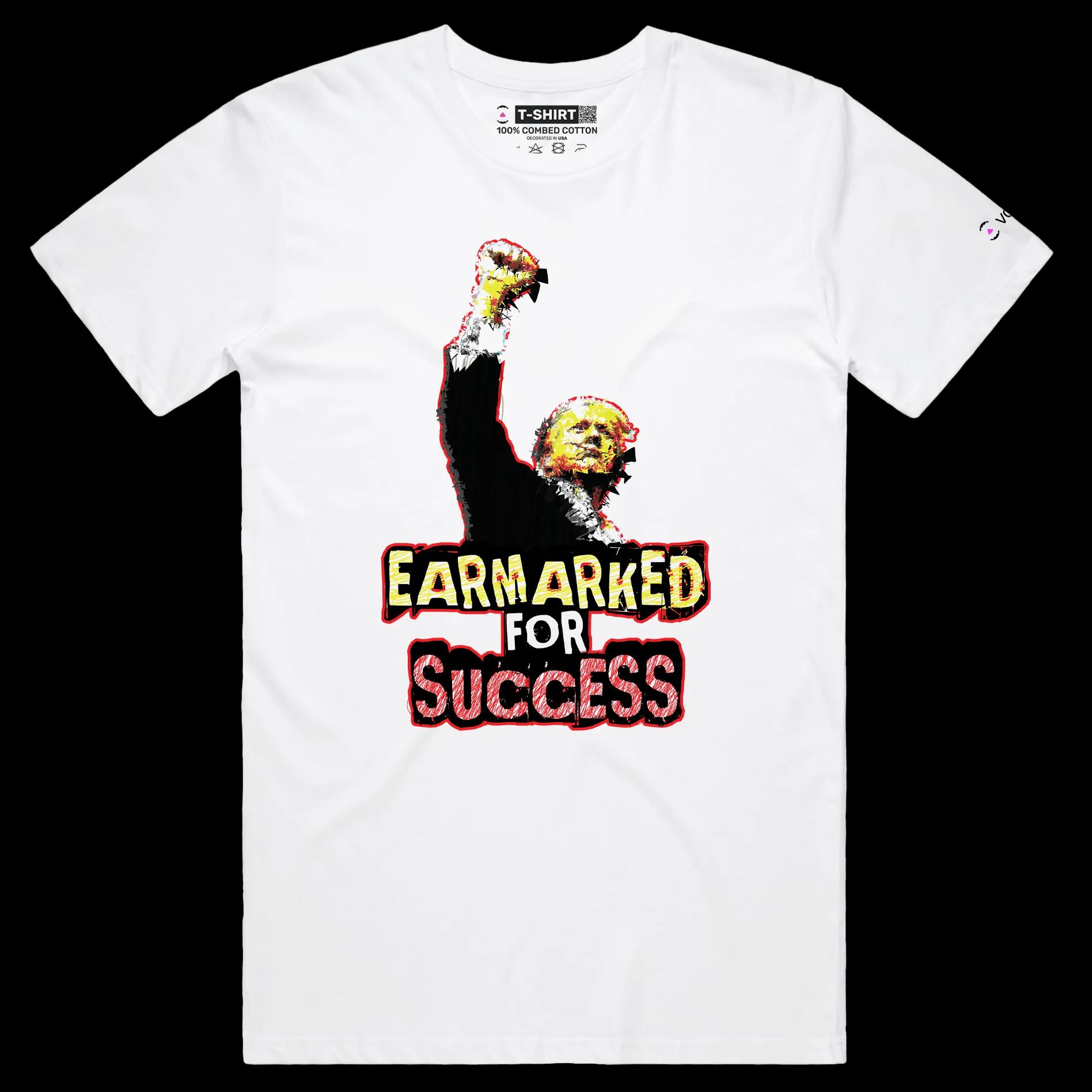 VOICEART White Male Regular President Trump Earmarked for Success Political Shirt Premium Wordplay Fist Pump MAGA Tee