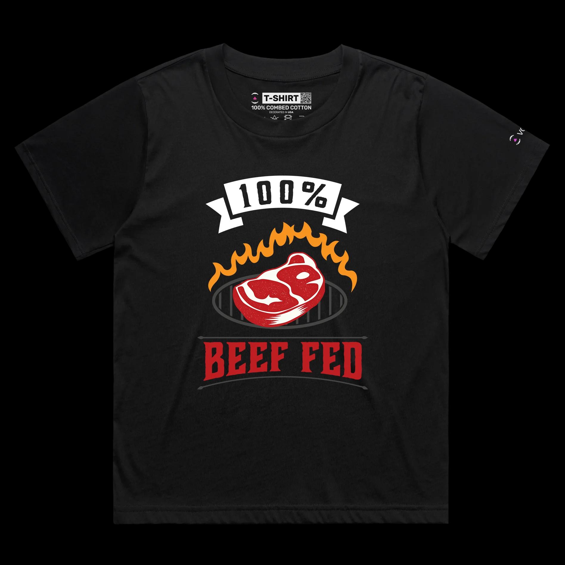 VOICEART Black Female Loose Beef Fed Grass Funny T-Shirt Premium Quality Graphic Design Food Themed Tee with Play on Words