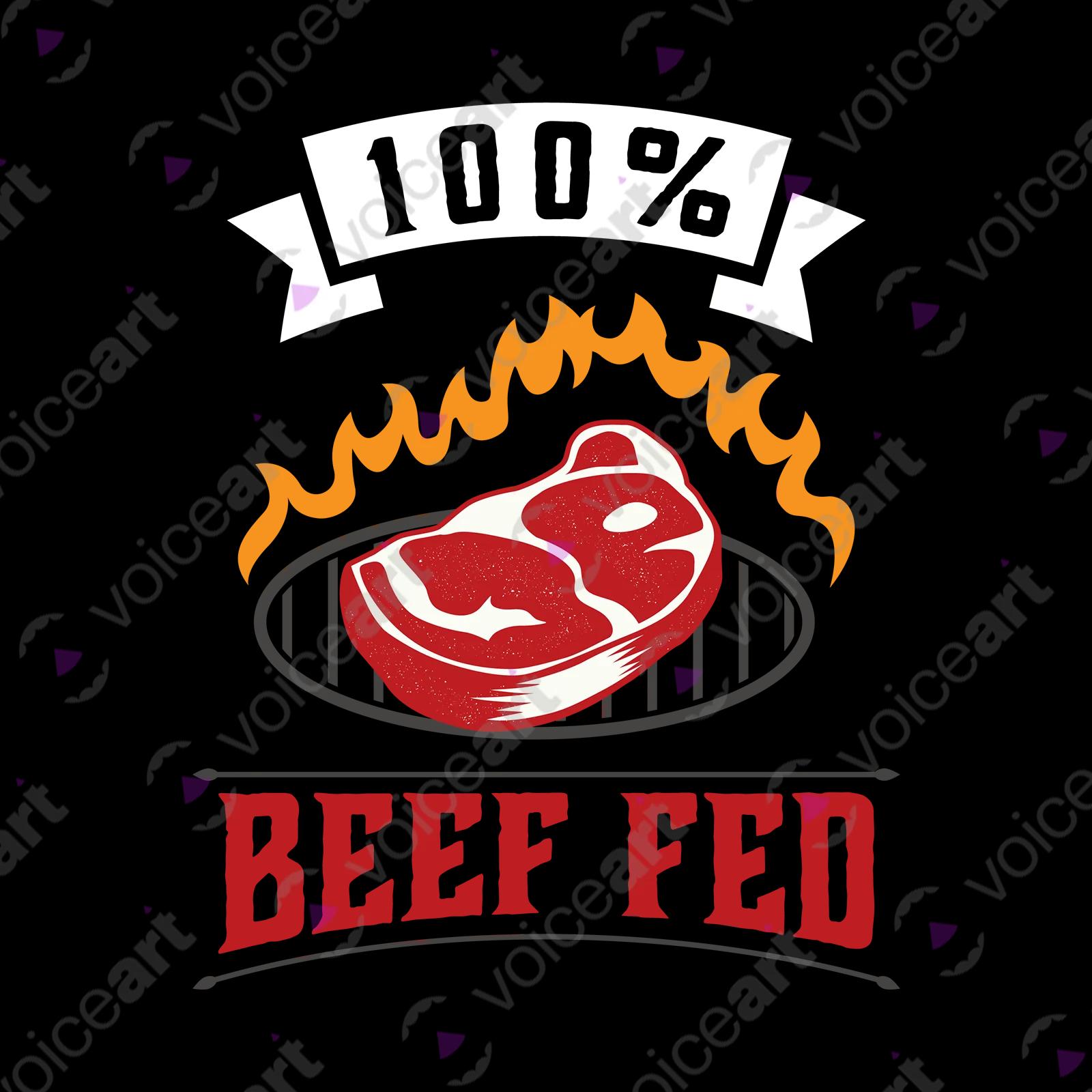 VOICEART Black Watermark Beef Fed Grass Funny T-Shirt Premium Quality Graphic Design Food Themed Tee with Play on Words