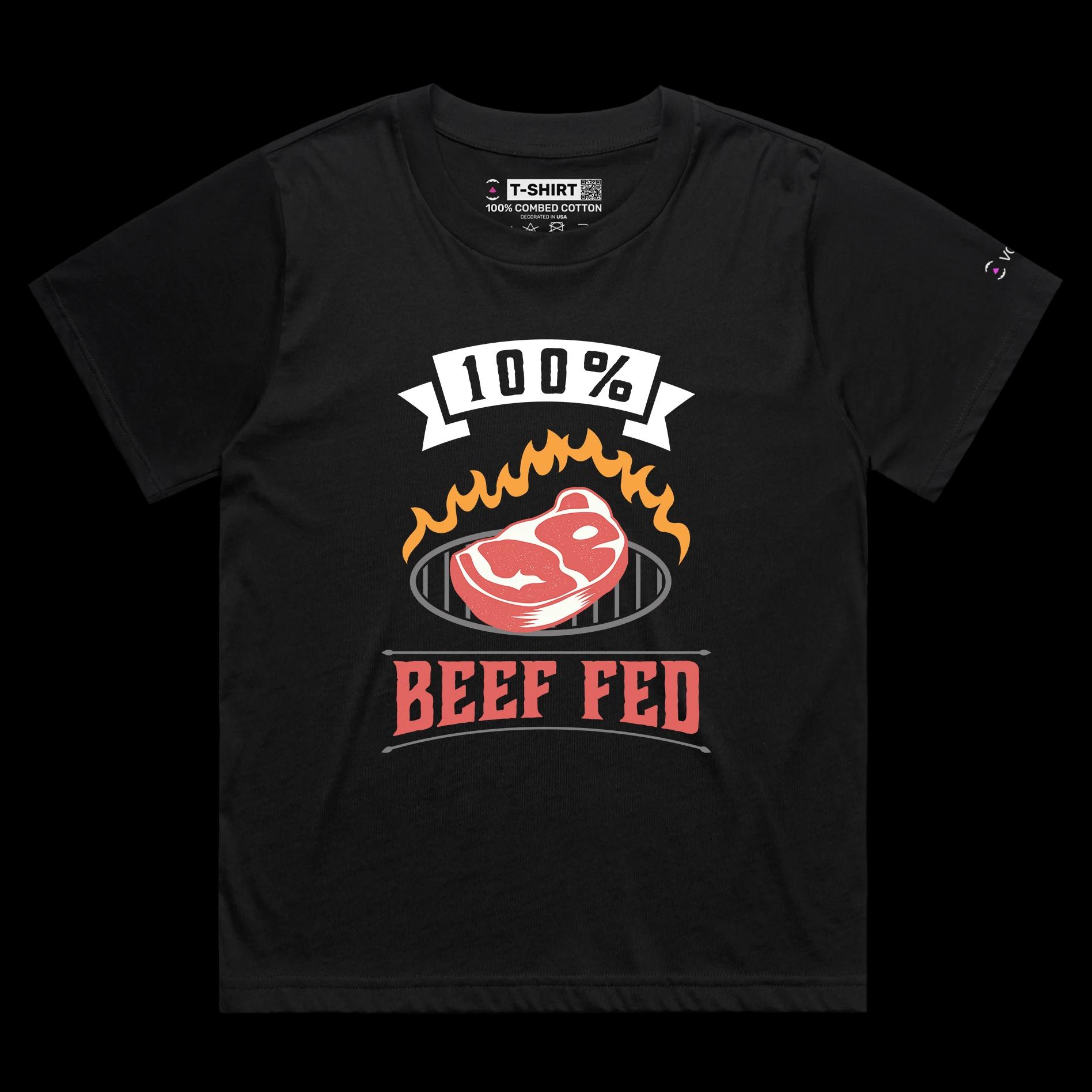 VOICEART Black Female Loose Beef Fed Grass Funny T-Shirt Premium Quality Graphic Design Food Themed Tee with Play on Words