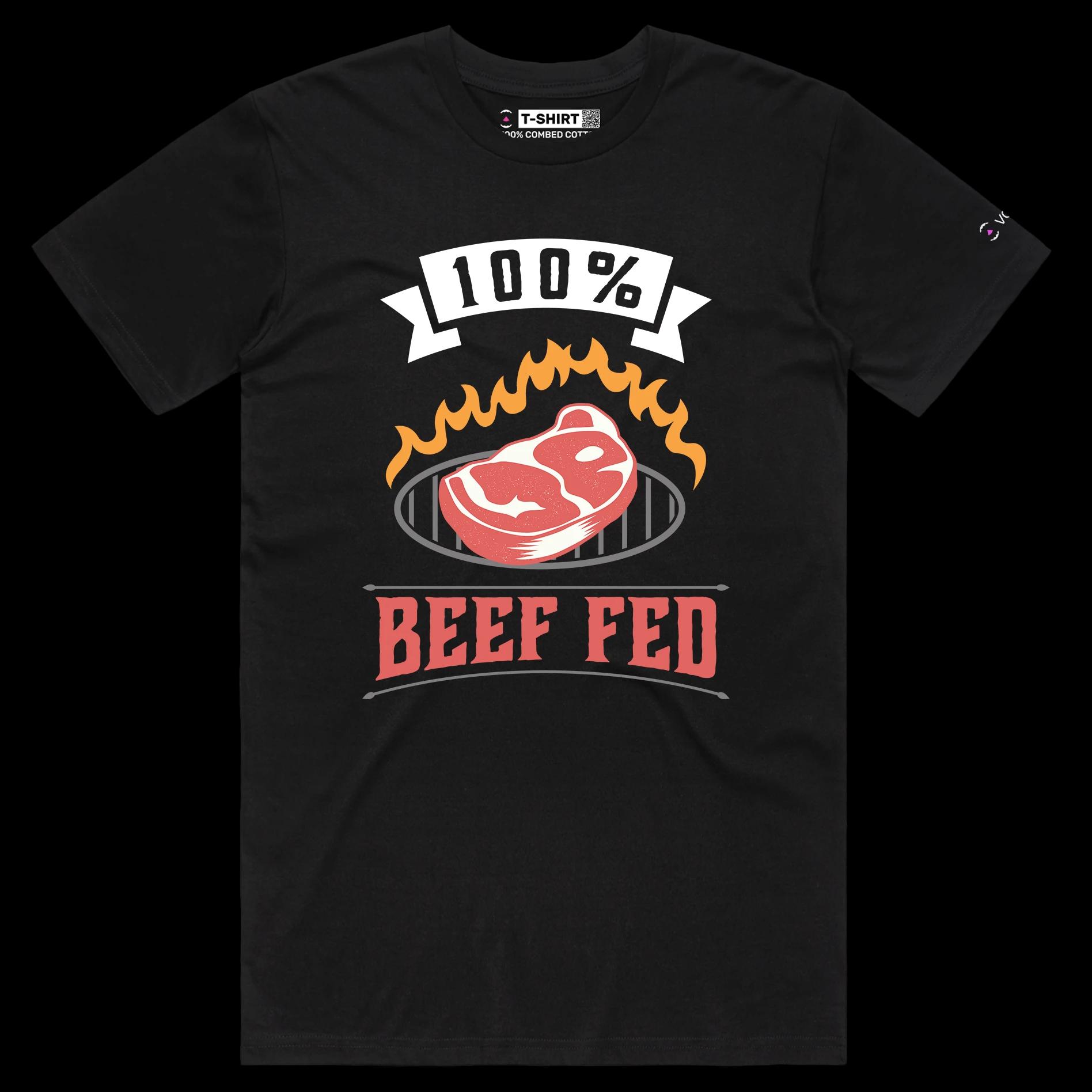 VOICEART Black Male Regular Beef Fed Grass Funny T-Shirt Premium Quality Graphic Design Food Themed Tee with Play on Words
