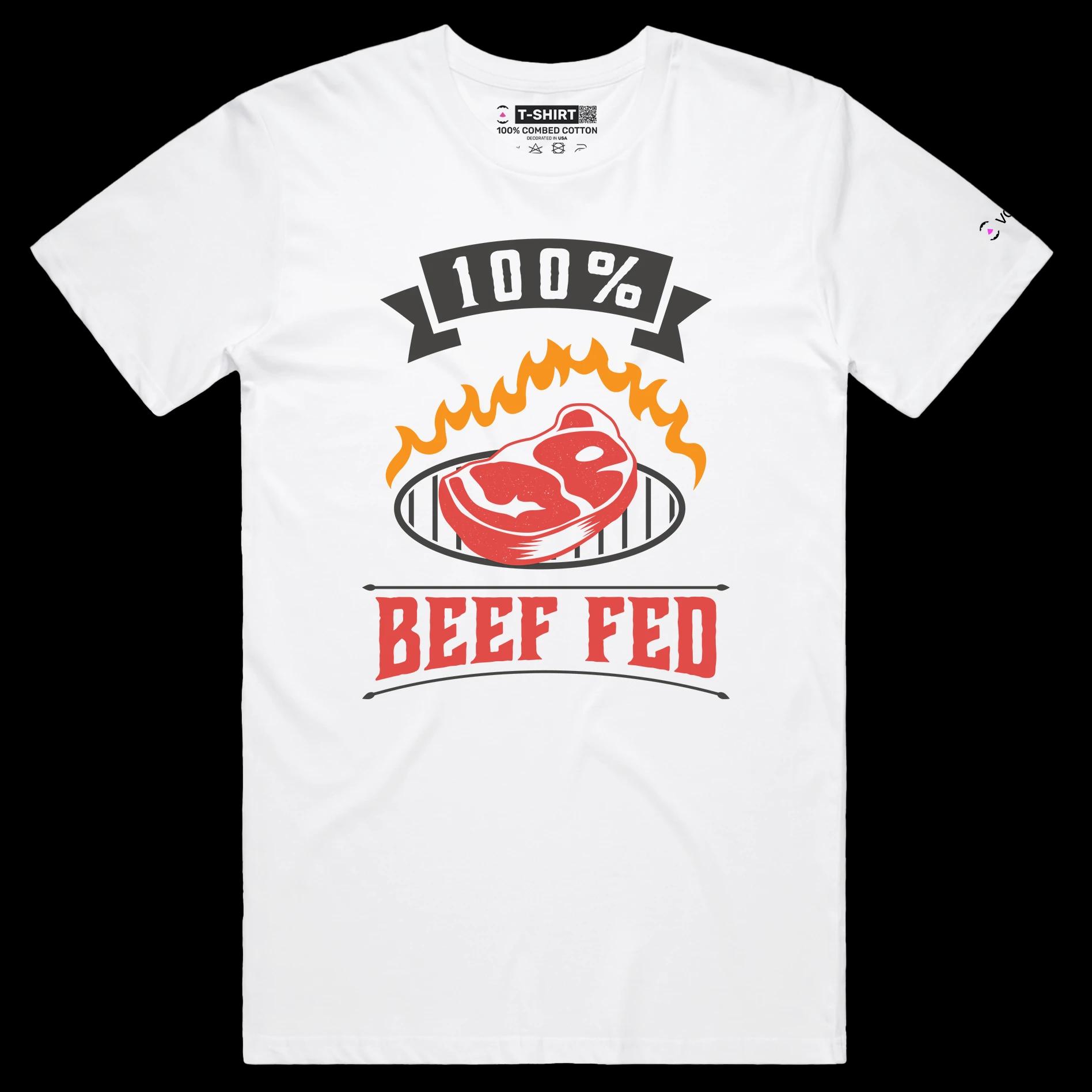 VOICEART White Male Regular Beef Fed Grass Funny T-Shirt Premium Quality Graphic Design Food Themed Tee with Play on Words