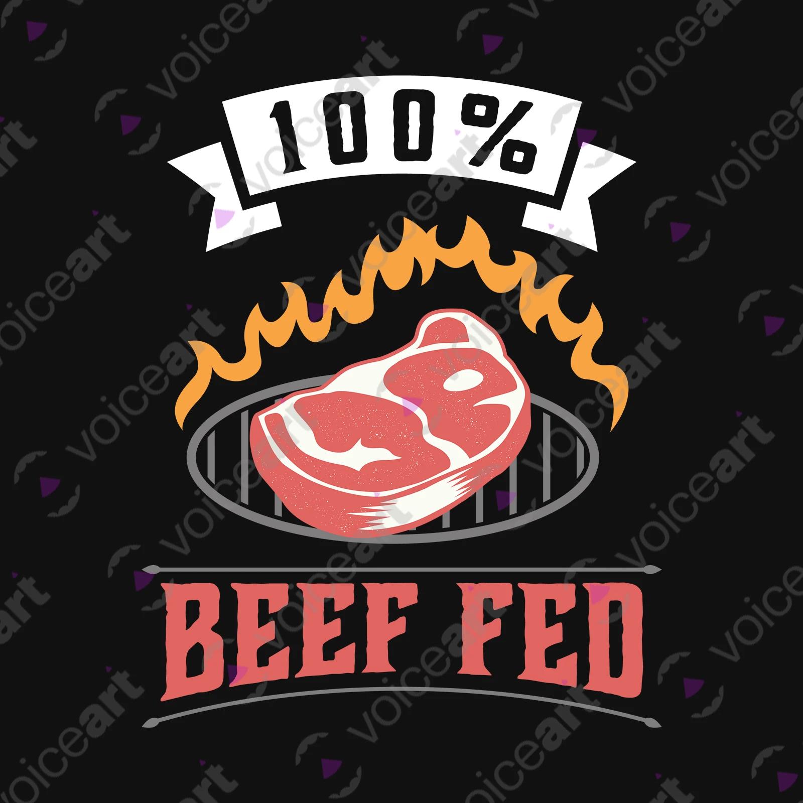 VOICEART Black Watermark Beef Fed Grass Funny T-Shirt Premium Quality Graphic Design Food Themed Tee with Play on Words