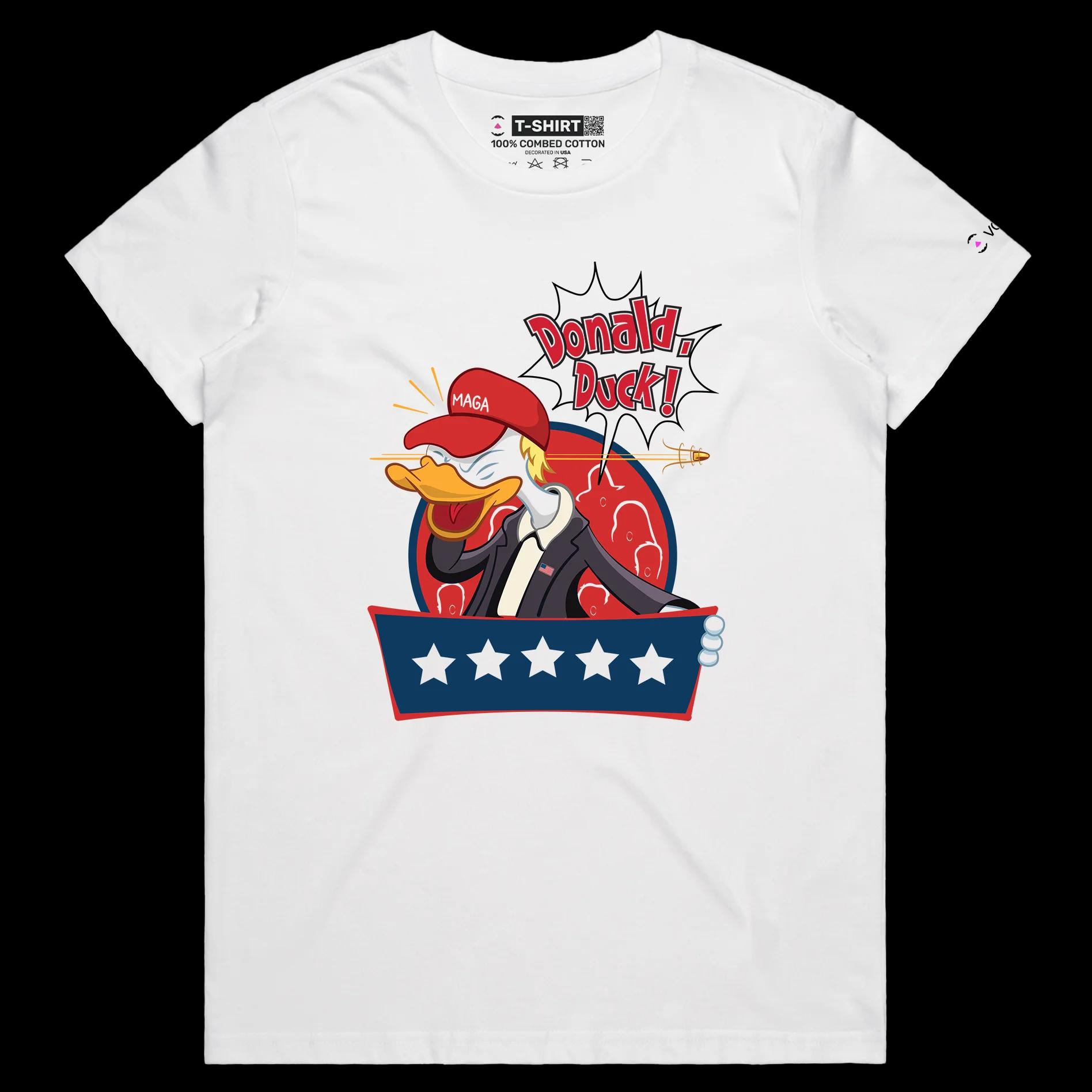 VOICEART White Female Regular President Trump as a Duck Funny Political Shirt Premium Graphic Donald Duck Wordplay MAGA Tee
