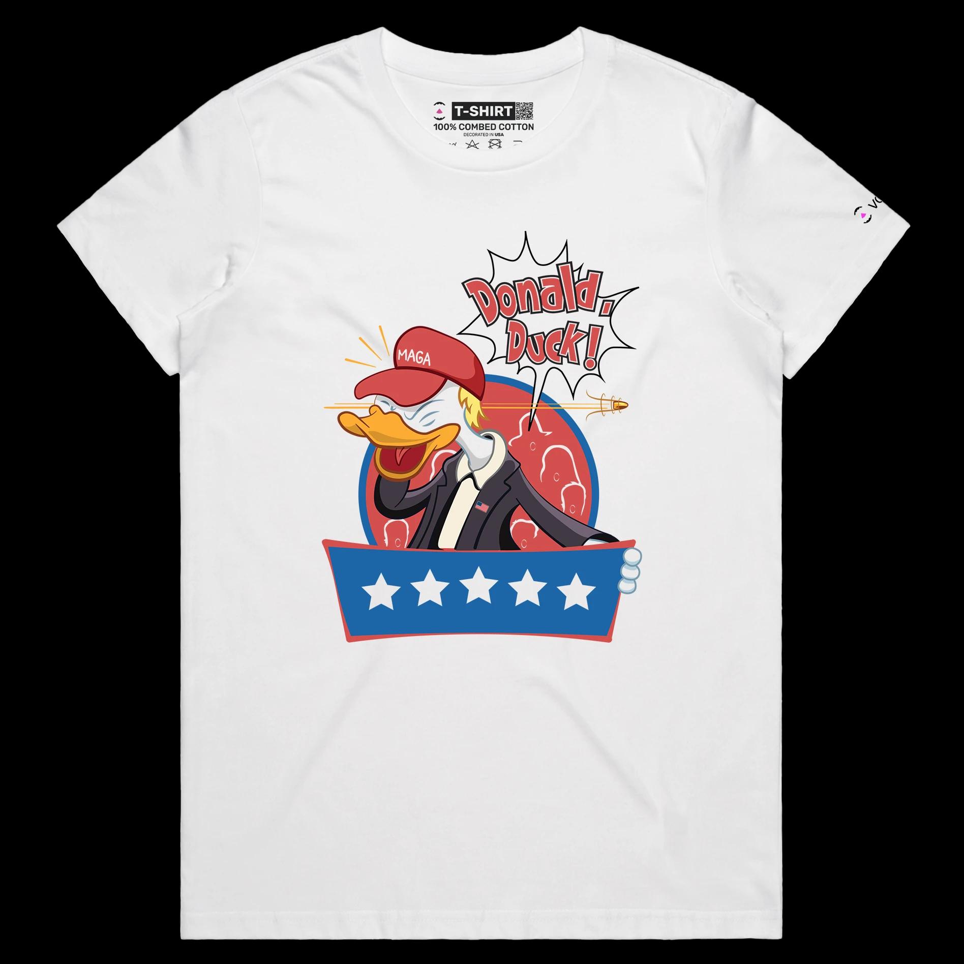 VOICEART White Female Regular President Trump as a Duck Funny Political Shirt Premium Graphic Donald Duck Wordplay MAGA Tee