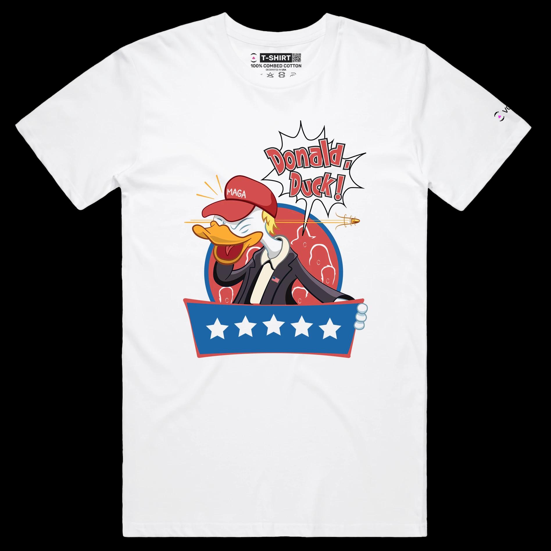 VOICEART White Male Regular President Trump as a Duck Funny Political Shirt Premium Graphic Donald Duck Wordplay MAGA Tee