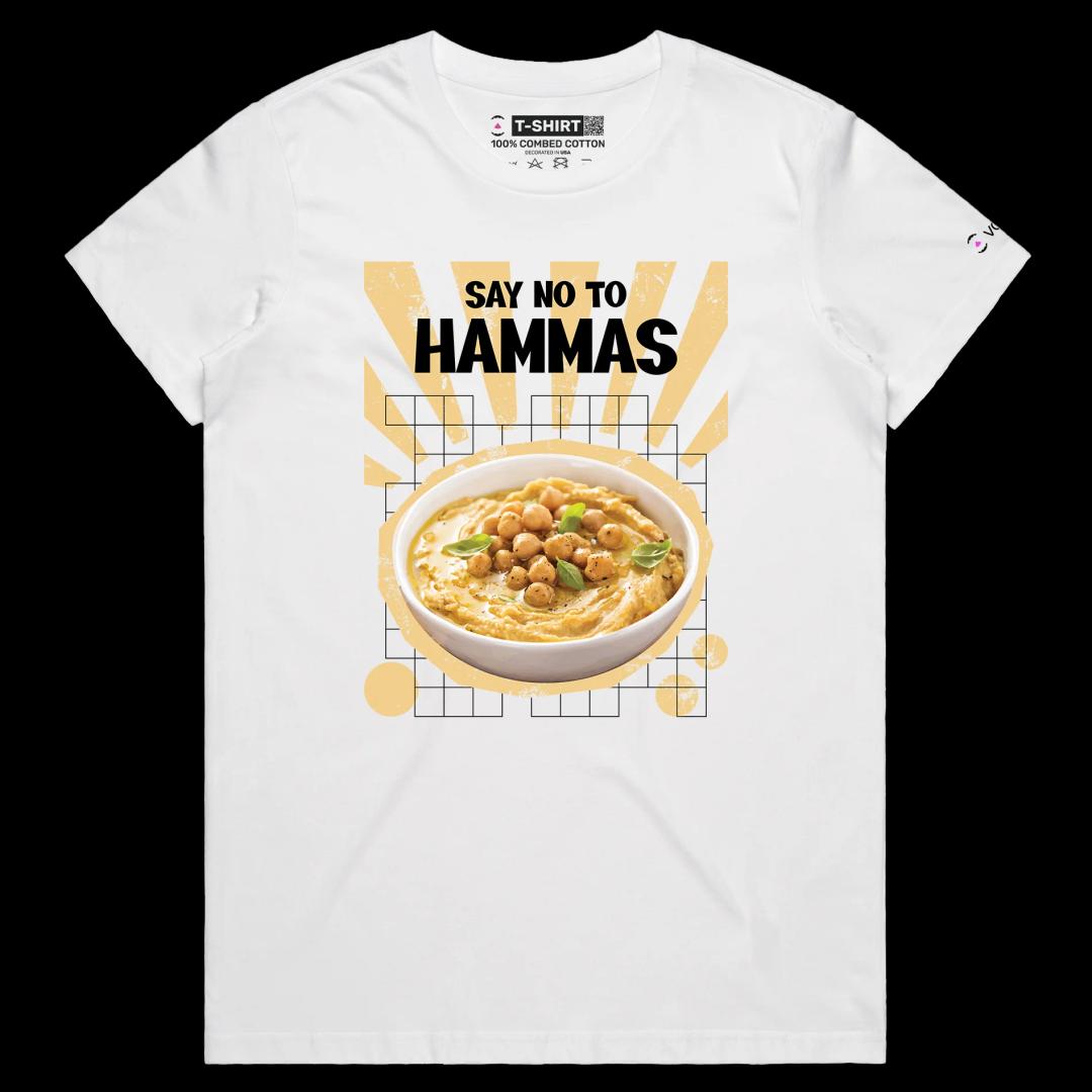 VOICEART White Female Regular Middle East Food Themed Funny T-Shirt with Premium Graphic Hummus and Israel Wordplay Tee