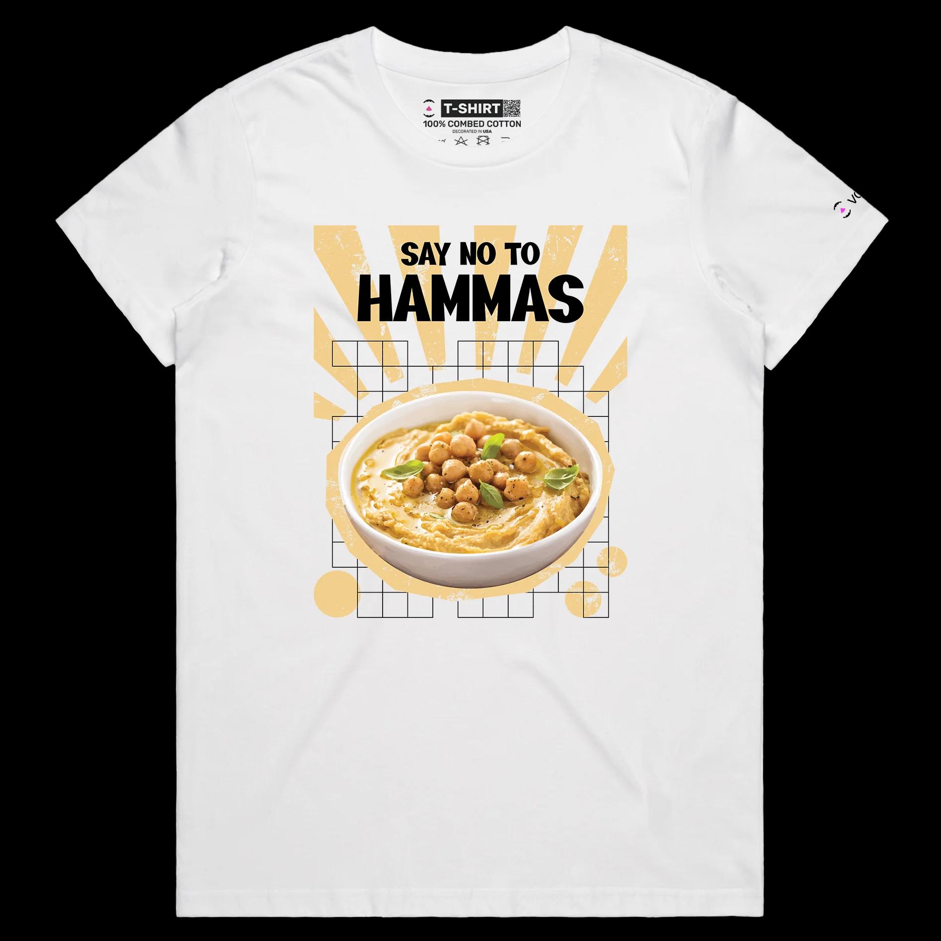 VOICEART White Female Regular Middle East Food Themed Funny T-Shirt with Premium Graphic Hummus and Israel Wordplay Tee