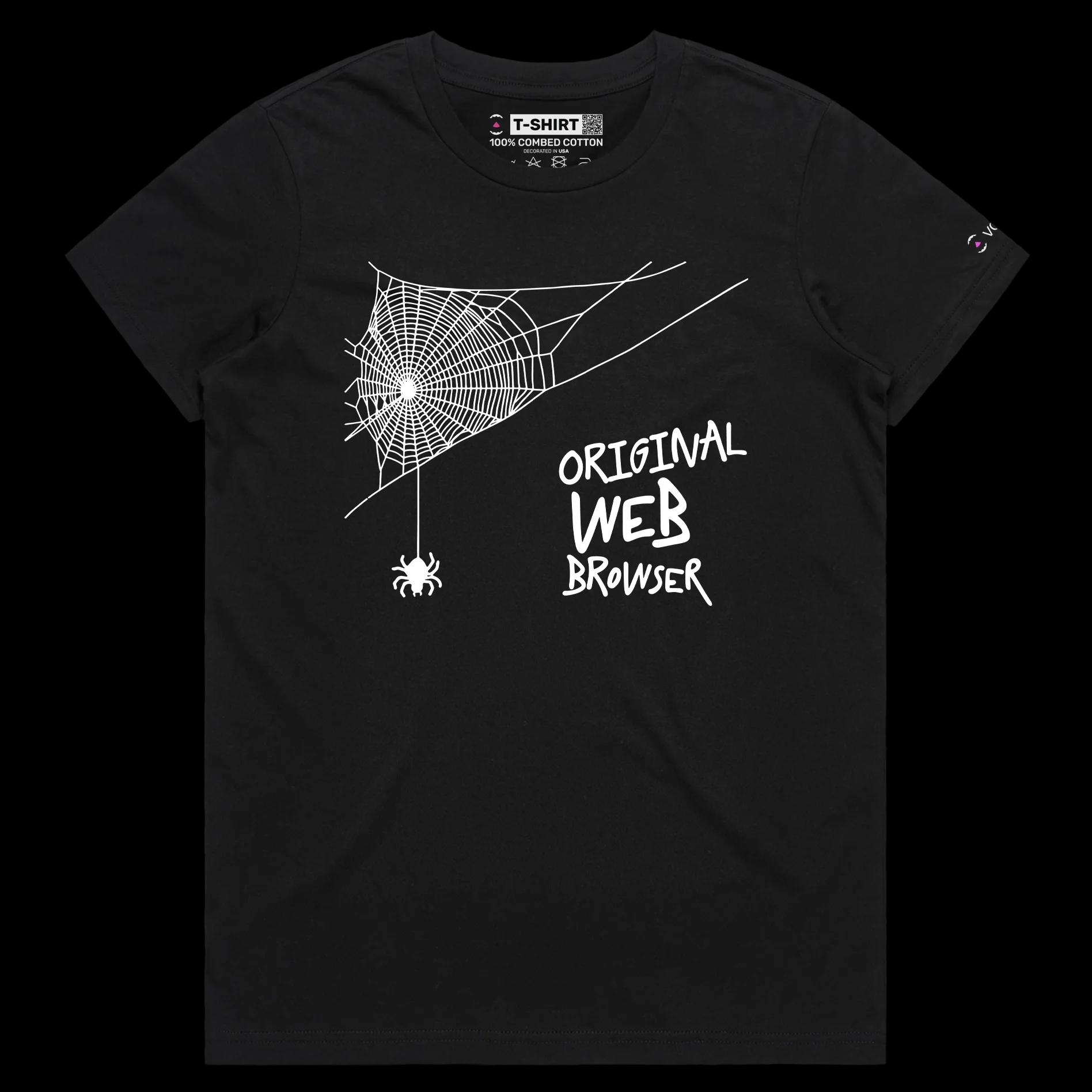 VOICEART Black Female Regular Spider in a Web Funny Animals T-Shirt with Premium Quality Web Browser Tee with Play on Words
