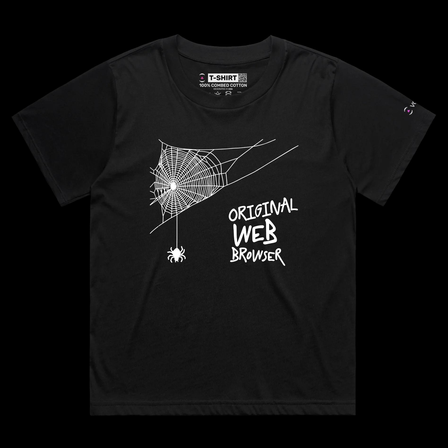 VOICEART Black Female Loose Spider in a Web Funny Animals T-Shirt with Premium Quality Web Browser Tee with Play on Words