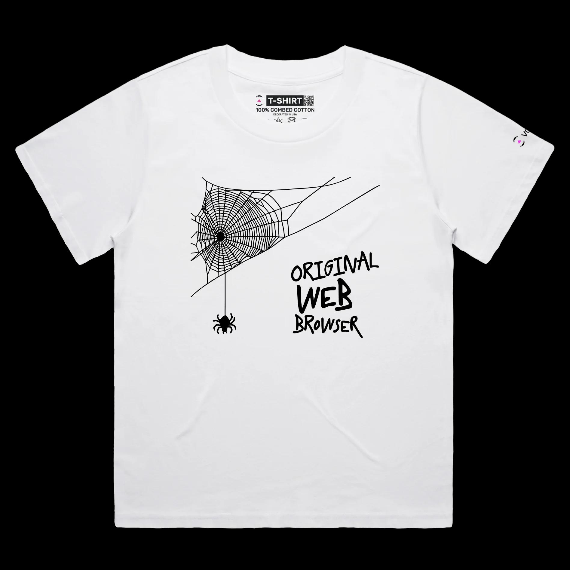 VOICEART White Female Loose Spider in a Web Funny Animals T-Shirt with Premium Quality Web Browser Tee with Play on Words