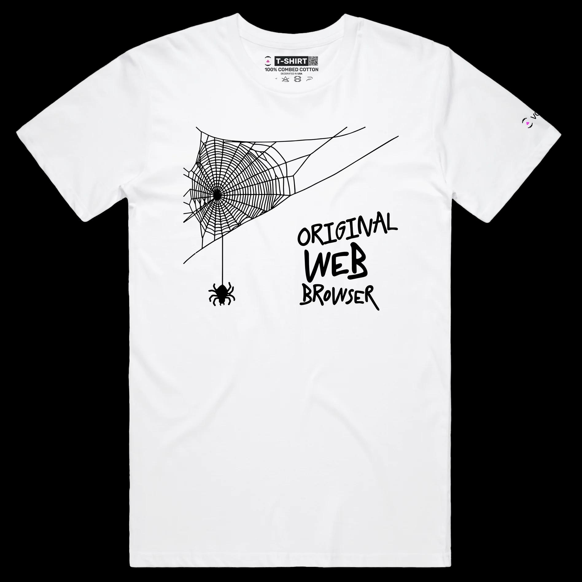VOICEART White Male Regular Spider in a Web Funny Animals T-Shirt with Premium Quality Web Browser Tee with Play on Words