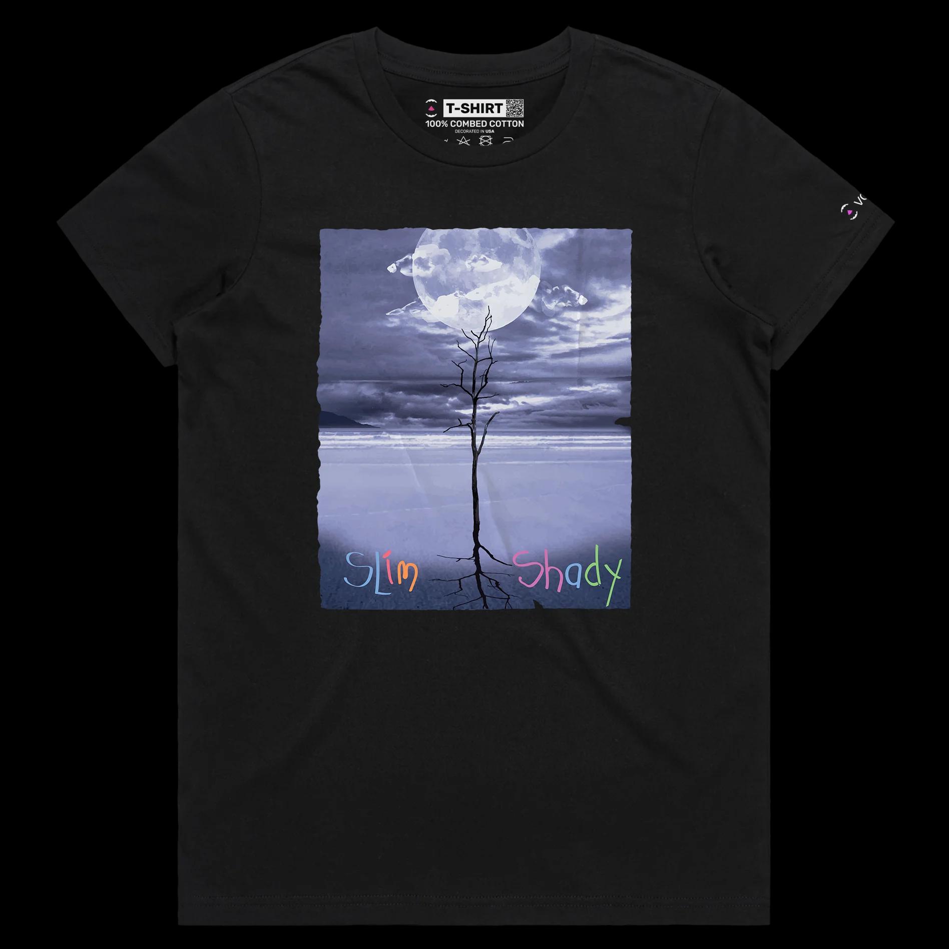 VOICEART Black Female Regular Scrawny Tree Funny Nature T-Shirt Premium Quality Graphic and Design Slim Shady Wordplay Tee