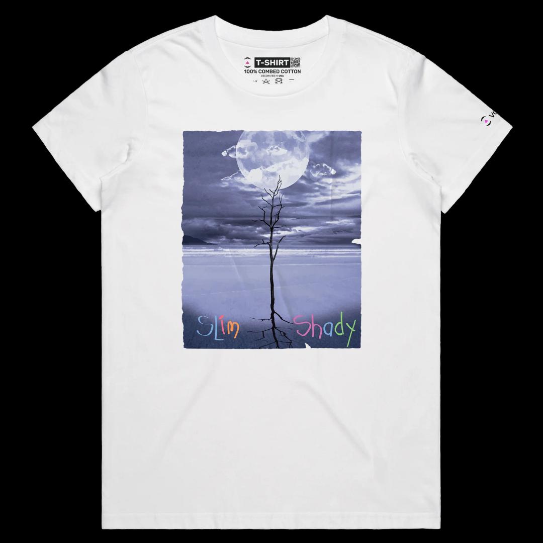 VOICEART White Female Regular Scrawny Tree Funny Nature T-Shirt Premium Quality Graphic and Design Slim Shady Wordplay Tee