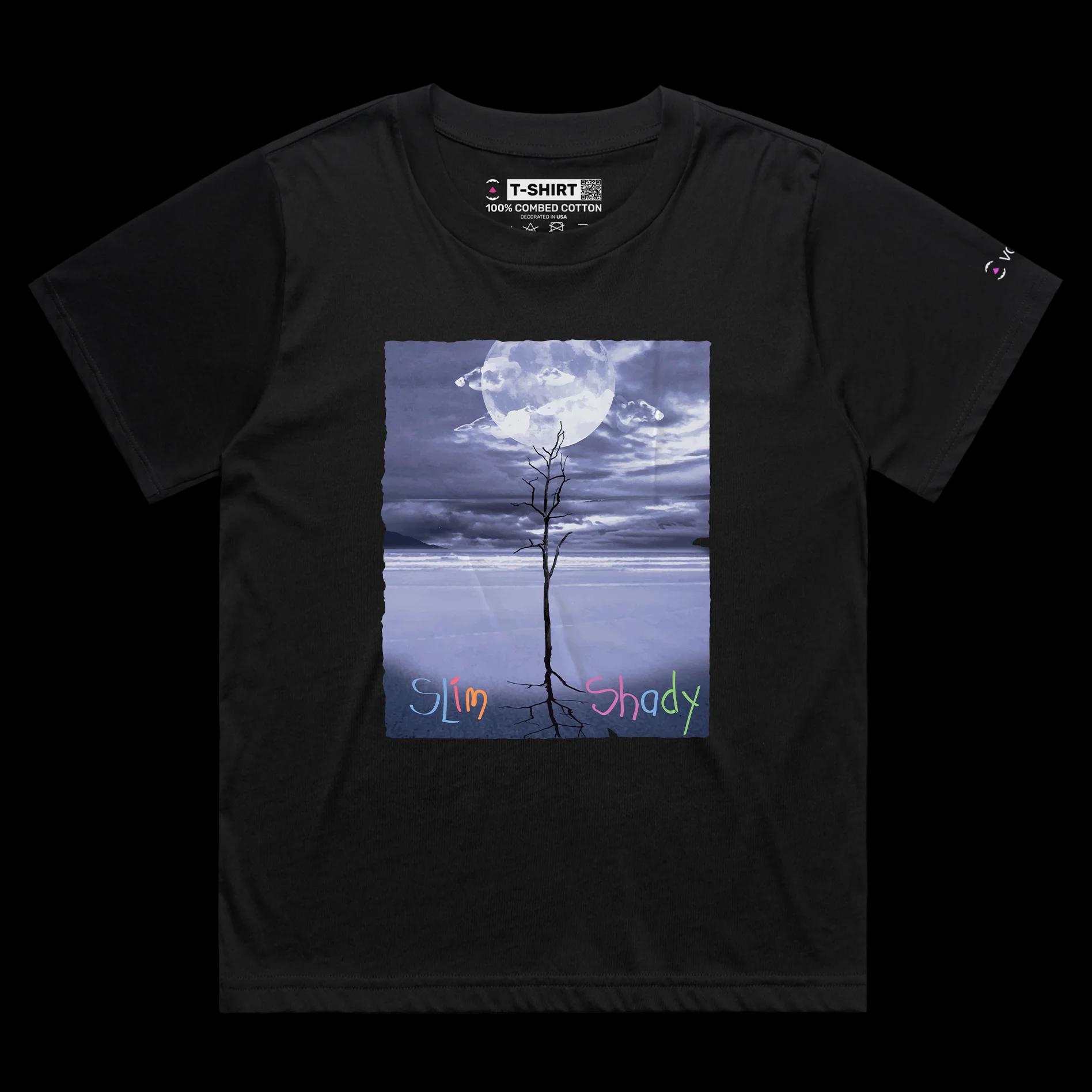 VOICEART Black Female Loose Scrawny Tree Funny Nature T-Shirt Premium Quality Graphic and Design Slim Shady Wordplay Tee