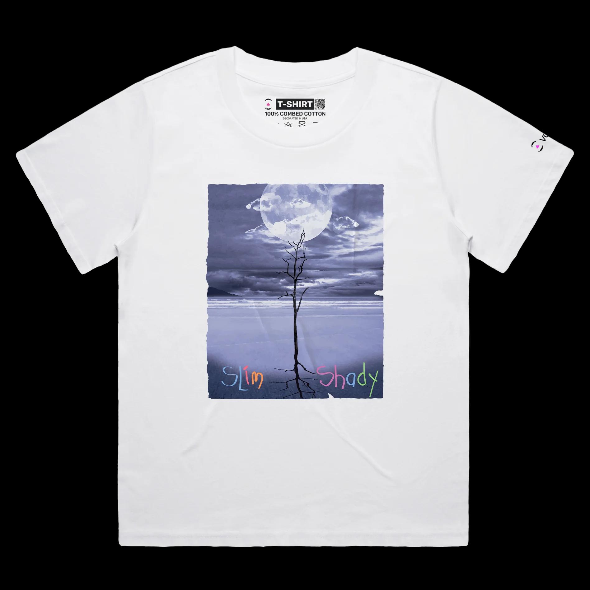 VOICEART White Female Loose Scrawny Tree Funny Nature T-Shirt Premium Quality Graphic and Design Slim Shady Wordplay Tee