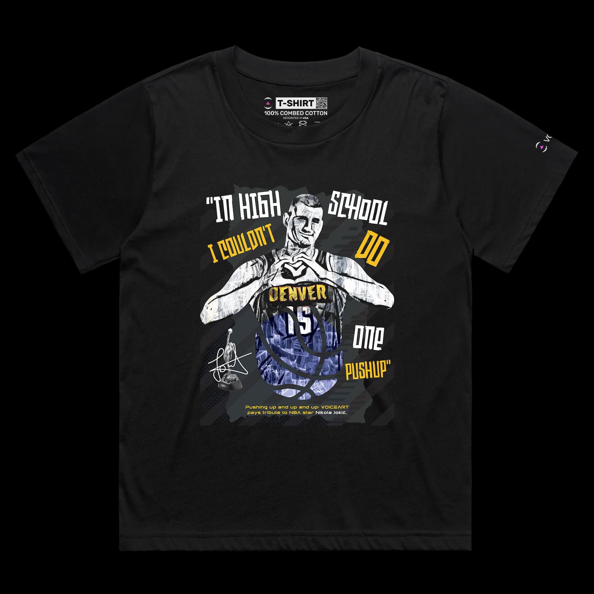 VOICEART Black Female Loose Jokic No Push Ups Funny Sports T-Shirt Premium Graphic 15 Nuggets MVP Tee for Basketball Fans