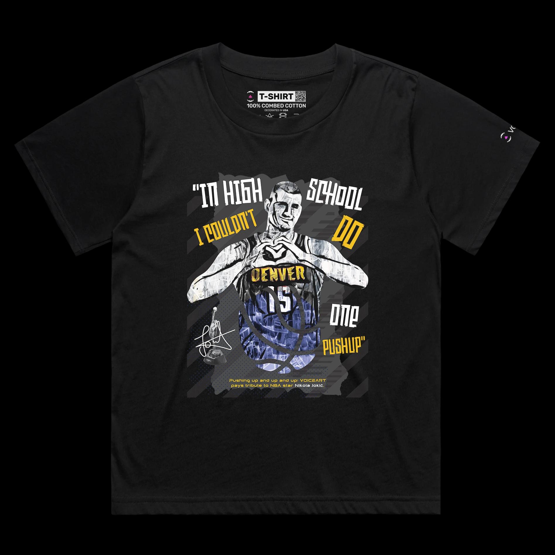 VOICEART Black Female Loose Jokic No Push Ups Funny Sports T-Shirt Premium Graphic 15 Nuggets MVP Tee for Basketball Fans