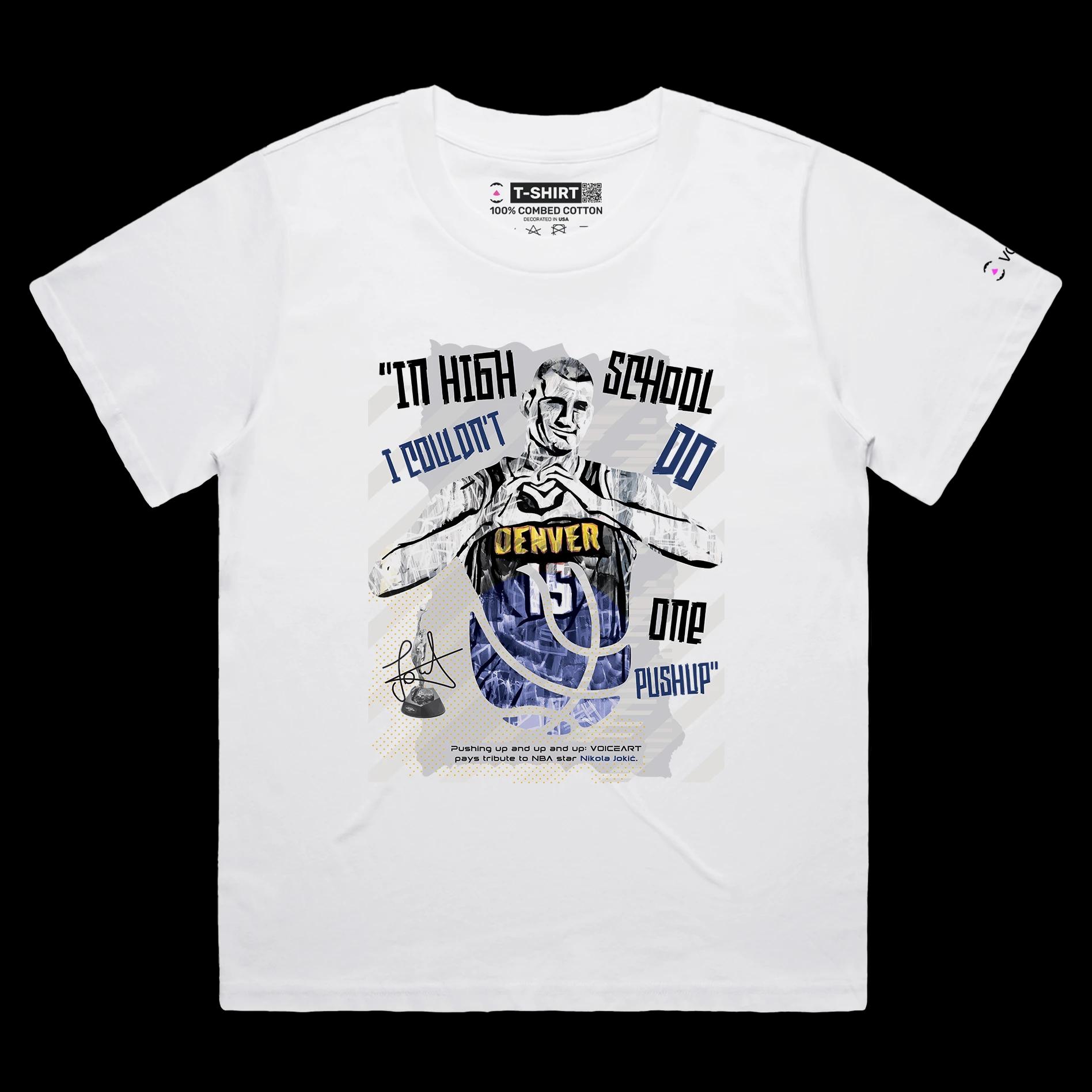 VOICEART White Female Loose Jokic No Push Ups Funny Sports T-Shirt Premium Graphic 15 Nuggets MVP Tee for Basketball Fans