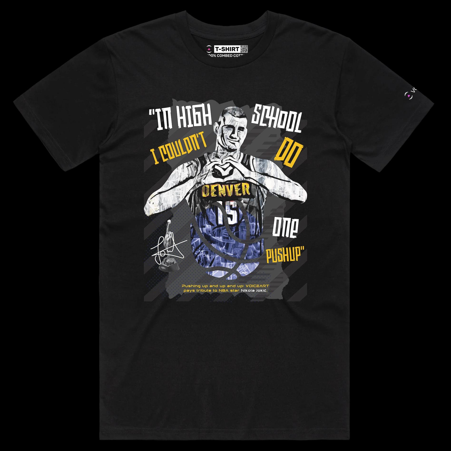 VOICEART Black Male Regular Jokic No Push Ups Funny Sports T-Shirt Premium Graphic 15 Nuggets MVP Tee for Basketball Fans