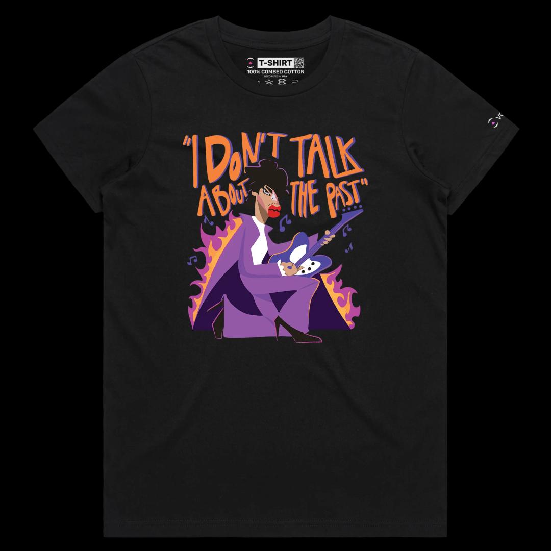 VOICEART Black Female Regular Prince An Icon of the Past Quote T-Shirt Premium Quality Graphic Design Music Superstar Tee