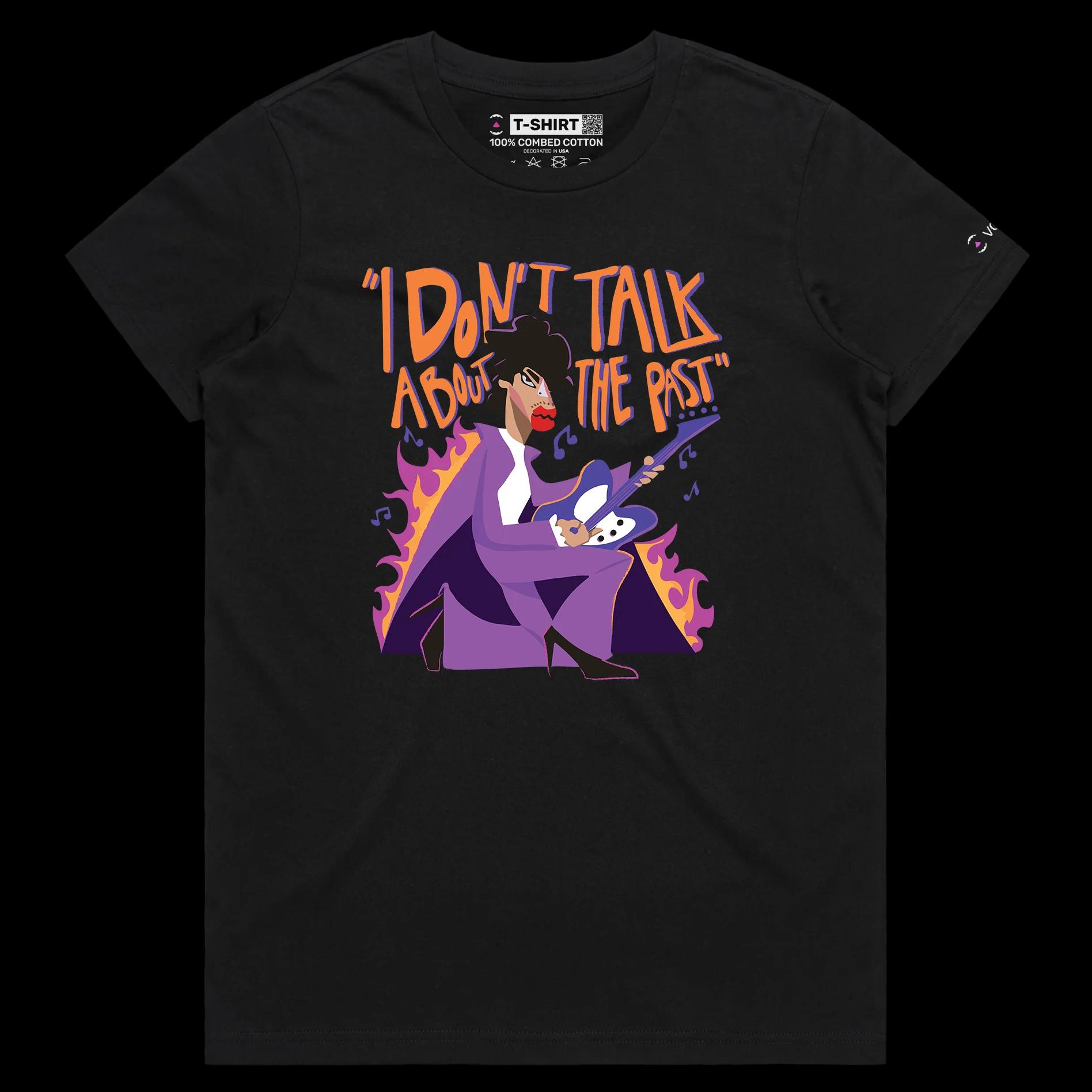 VOICEART Black Female Regular Prince An Icon of the Past Quote T-Shirt Premium Quality Graphic Design Music Superstar Tee