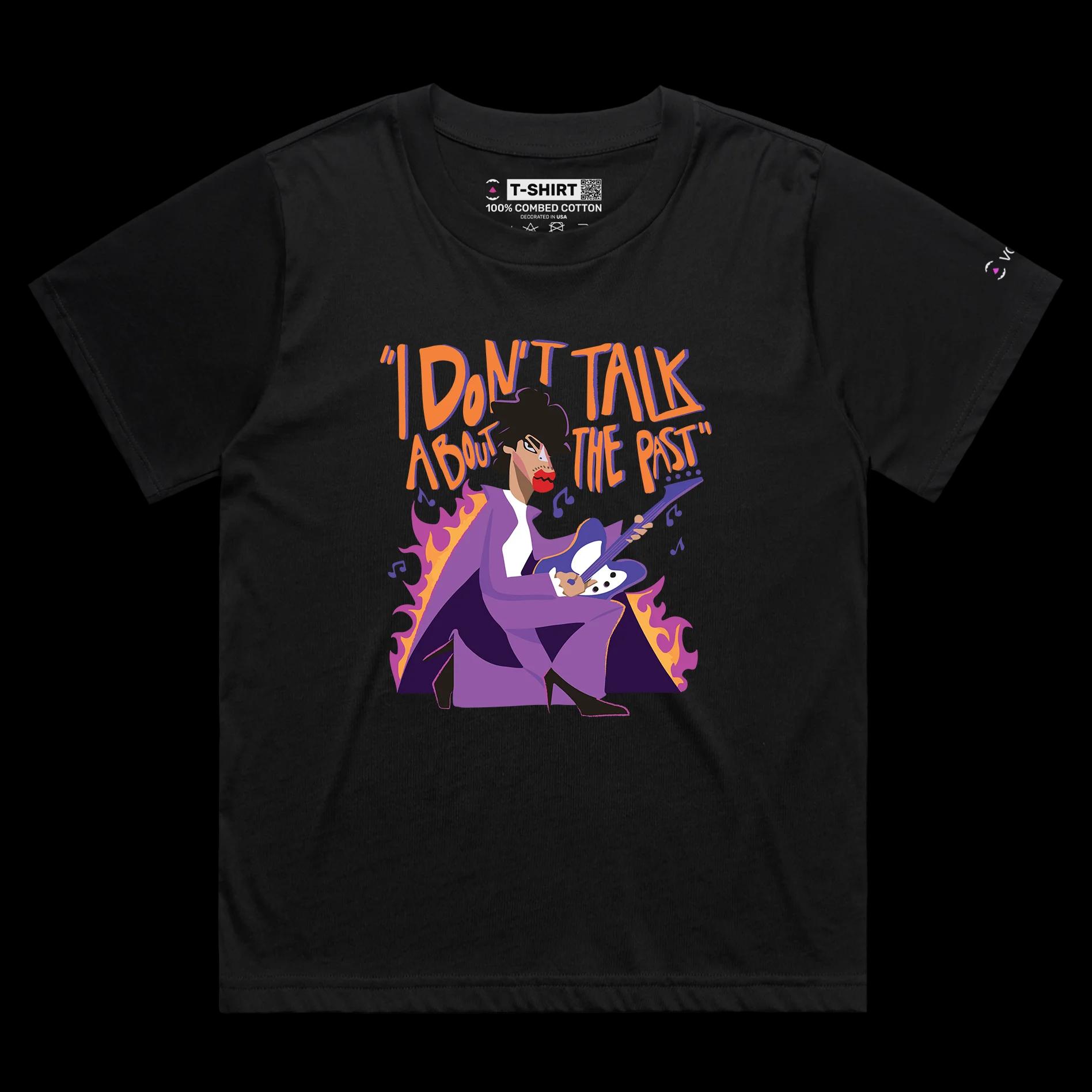 VOICEART Black Female Loose Prince An Icon of the Past Quote T-Shirt Premium Quality Graphic Design Music Superstar Tee