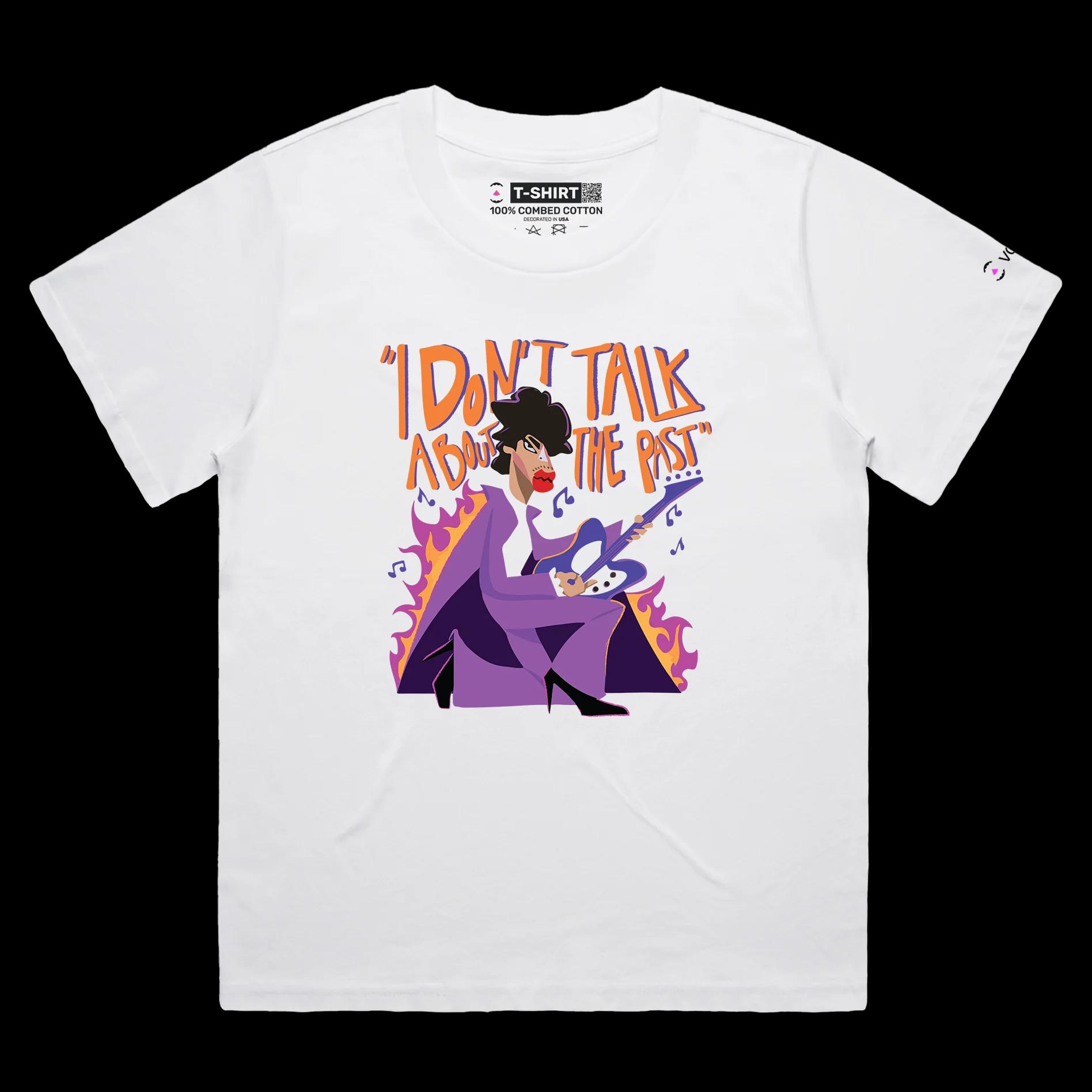 VOICEART White Female Loose Prince An Icon of the Past Quote T-Shirt Premium Quality Graphic Design Music Superstar Tee