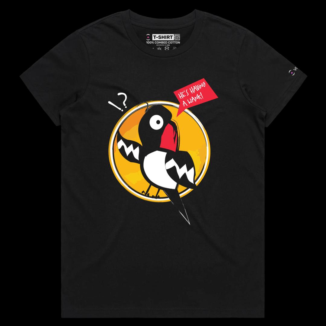 VOICEART Black Female Regular Parrot Looking Over His Shoulder Funny Animals T-Shirt Premium Graphic Self Help Wordplay Tee