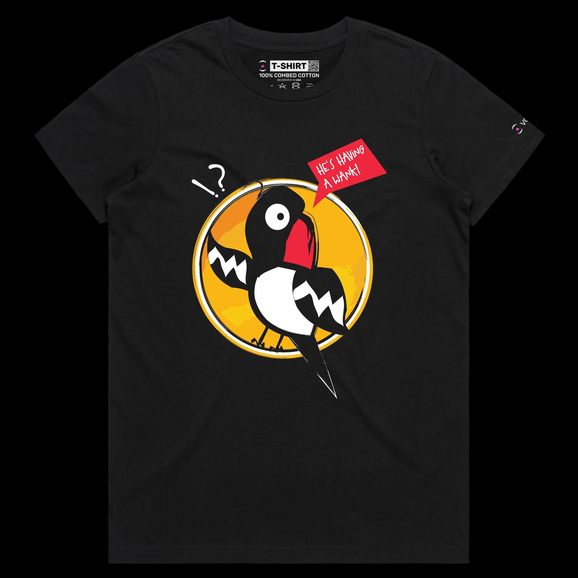 VOICEART Black Female Regular Parrot Looking Over His Shoulder Funny Animals T-Shirt Premium Graphic Self Help Wordplay Tee