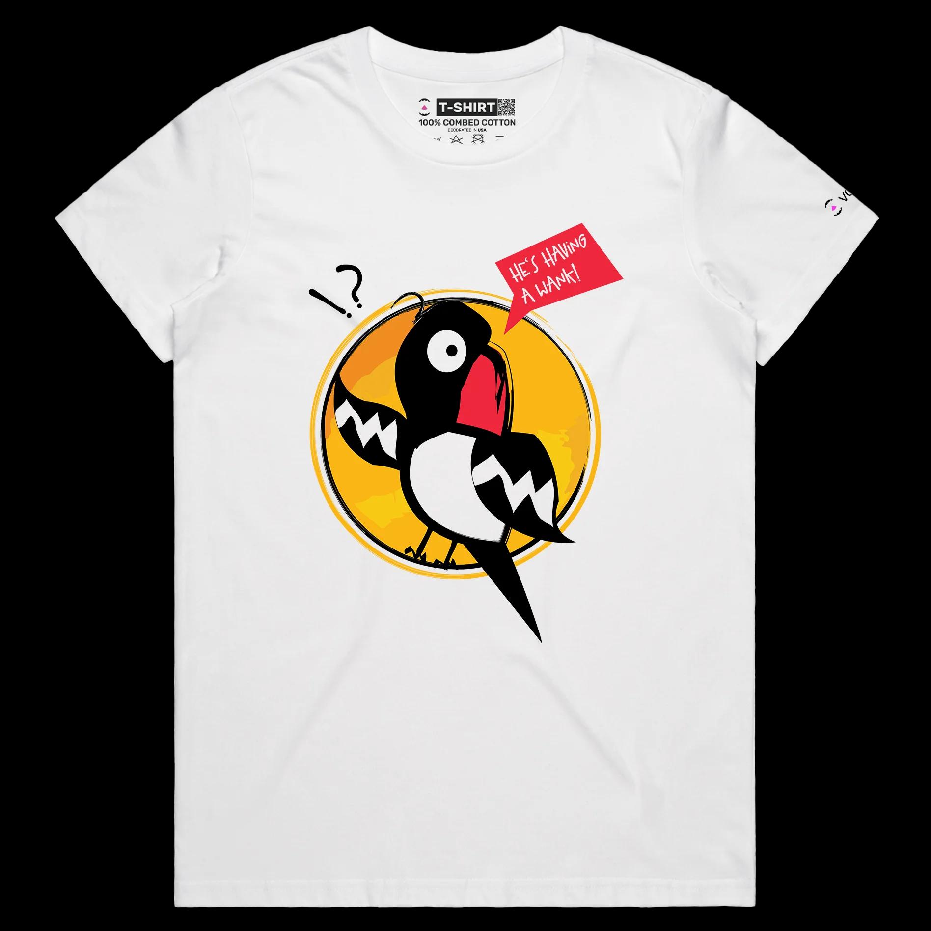 VOICEART White Female Regular Parrot Looking Over His Shoulder Funny Animals T-Shirt Premium Graphic Self Help Wordplay Tee
