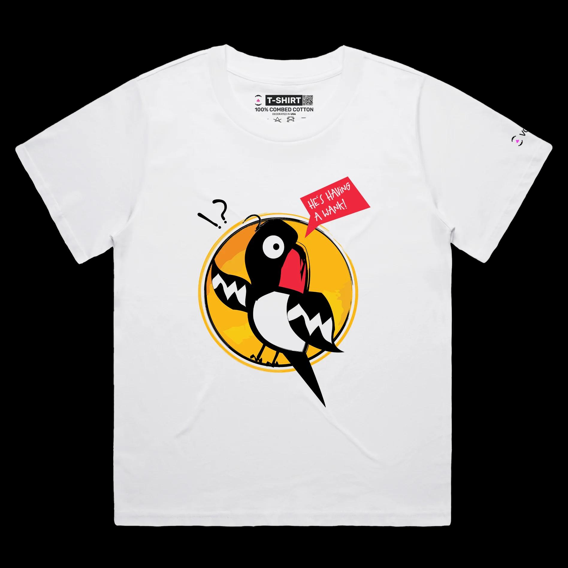 VOICEART White Female Loose Parrot Looking Over His Shoulder Funny Animals T-Shirt Premium Graphic Self Help Wordplay Tee