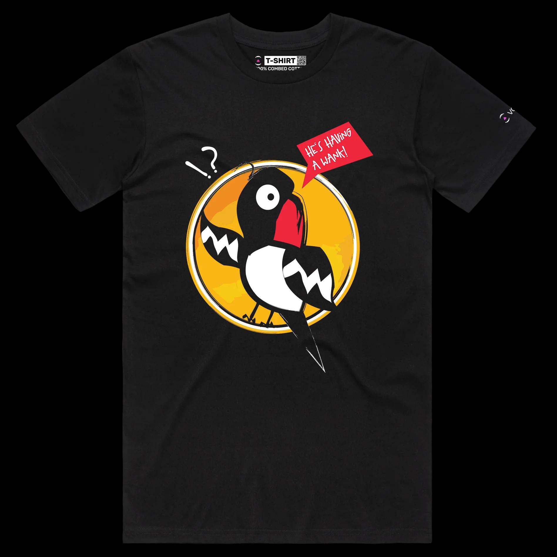 VOICEART Black Female Regular Parrot Looking Over His Shoulder Funny Animals T-Shirt Premium Graphic Self Help Wordplay Tee